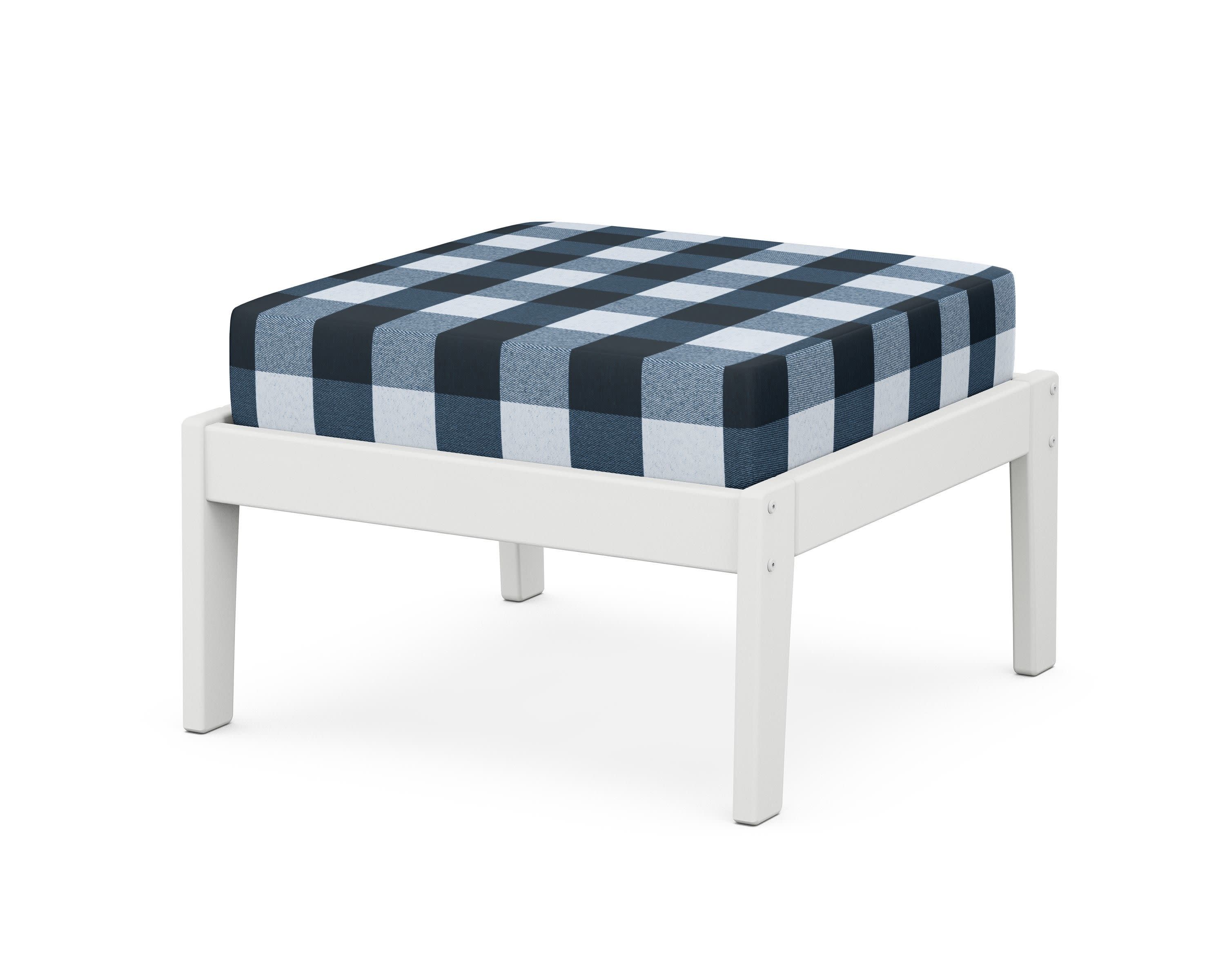 Deep Seating Ottoman in White / Buffalo Plaid Marine Indigo