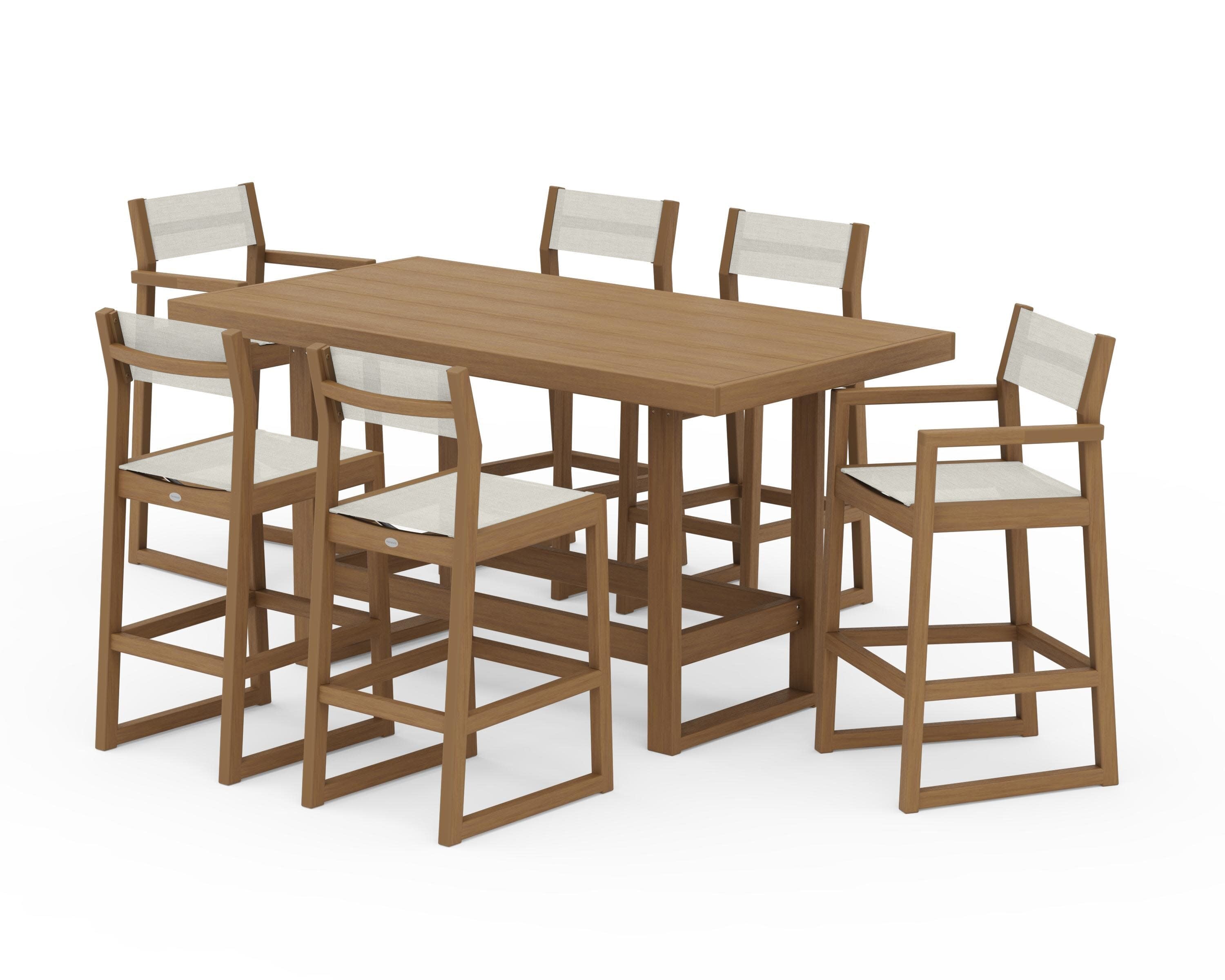 EDGE Sling 7-Piece Bar Table Set in Natural / Parchment Sling