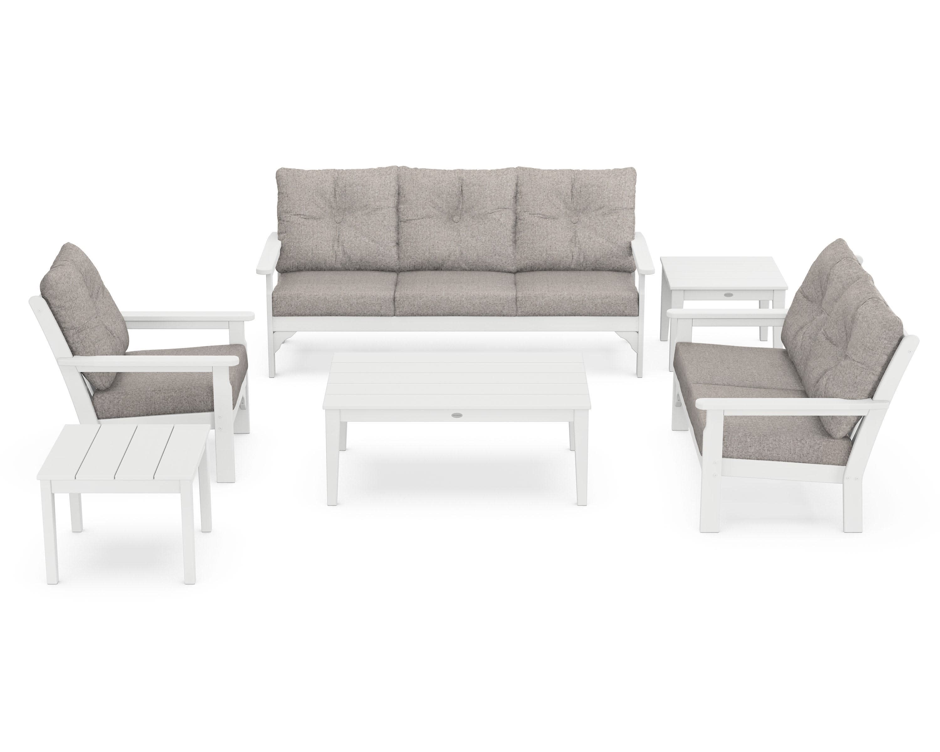 Vineyard 6-Piece Deep Seating Set in White / Weathered Tweed
