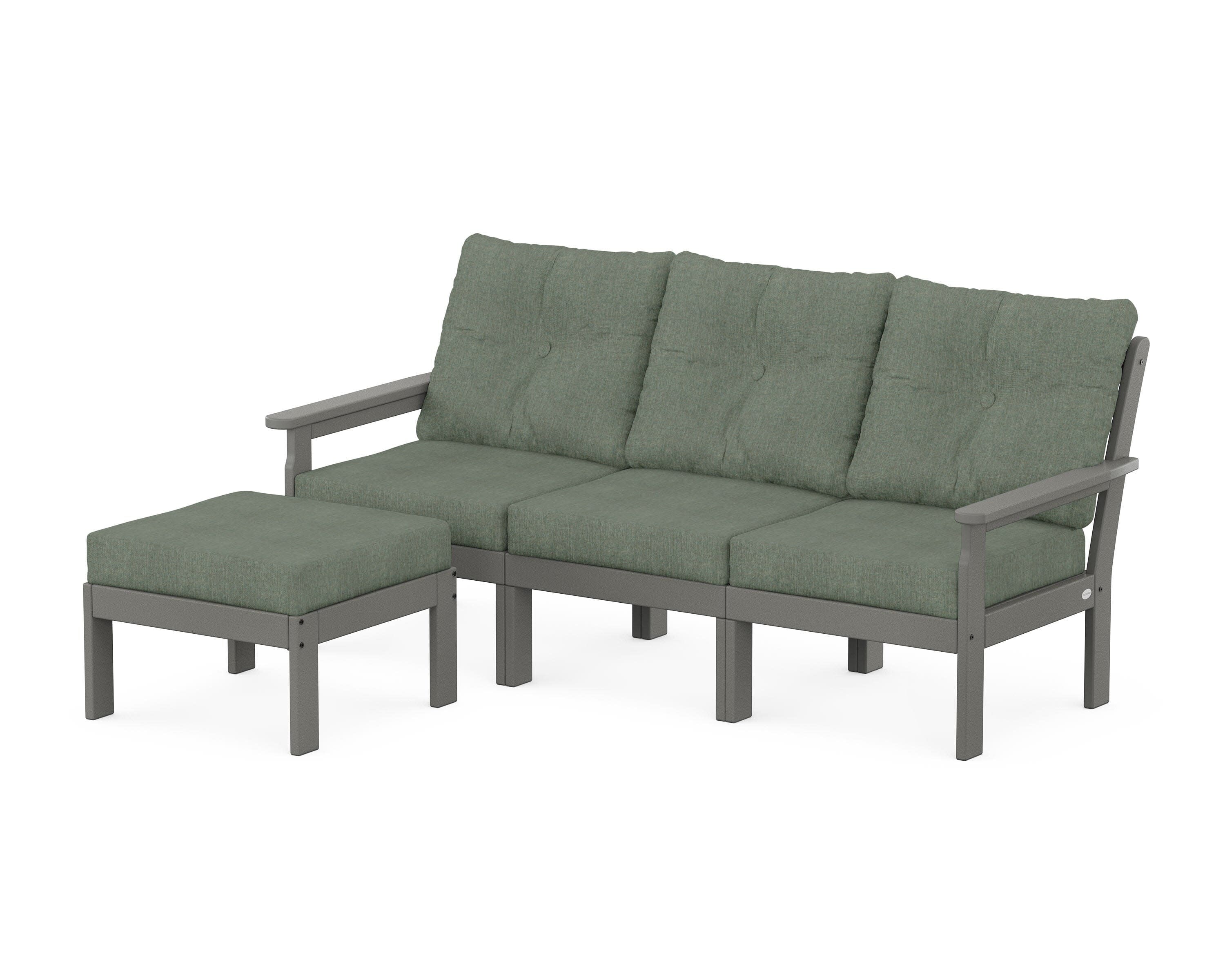 Vineyard 4-Piece Sectional with Ottoman in Slate Grey / Cast Sage