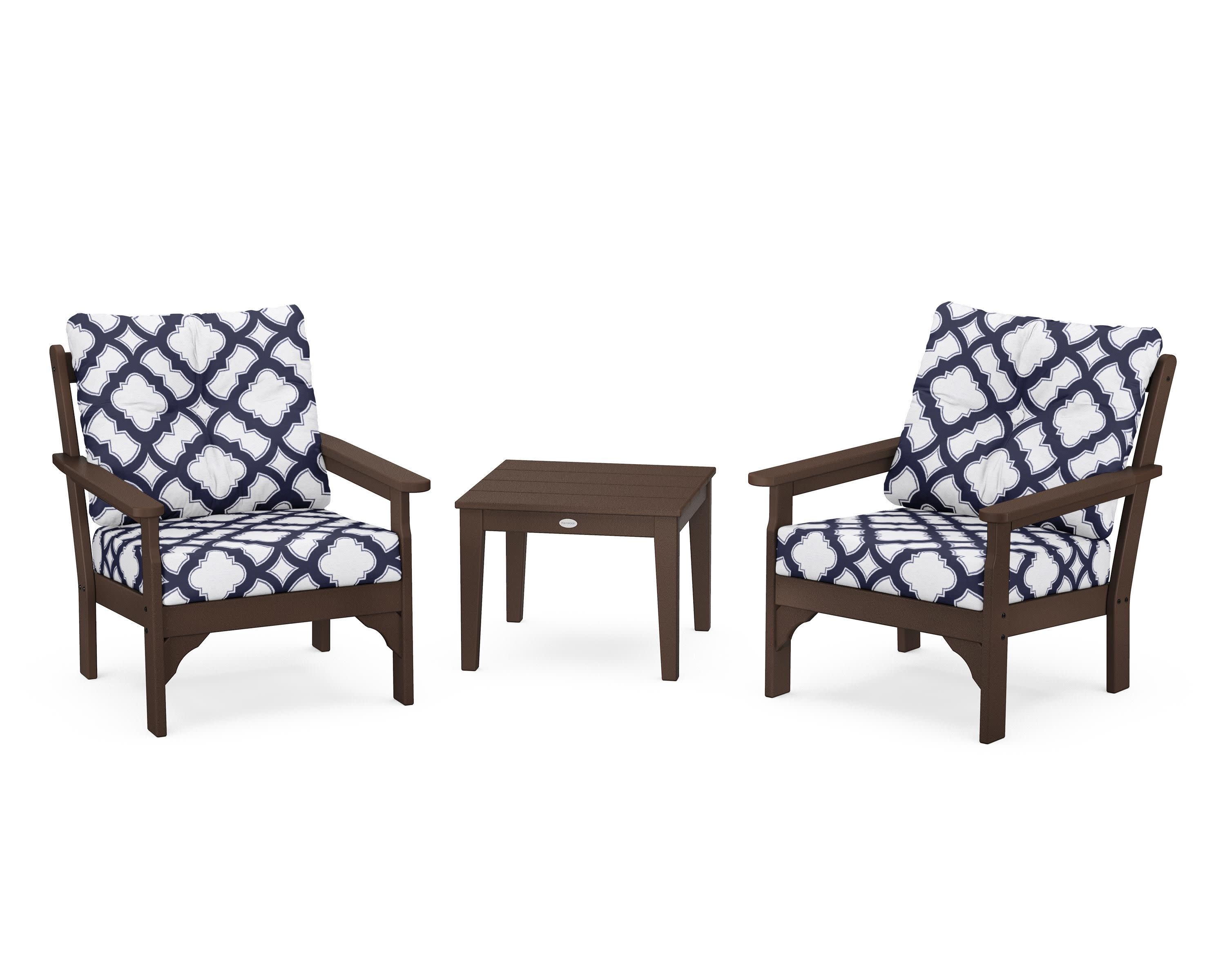 Vineyard 3-Piece Deep Seating Set in Mahogany / Trellis Navy
