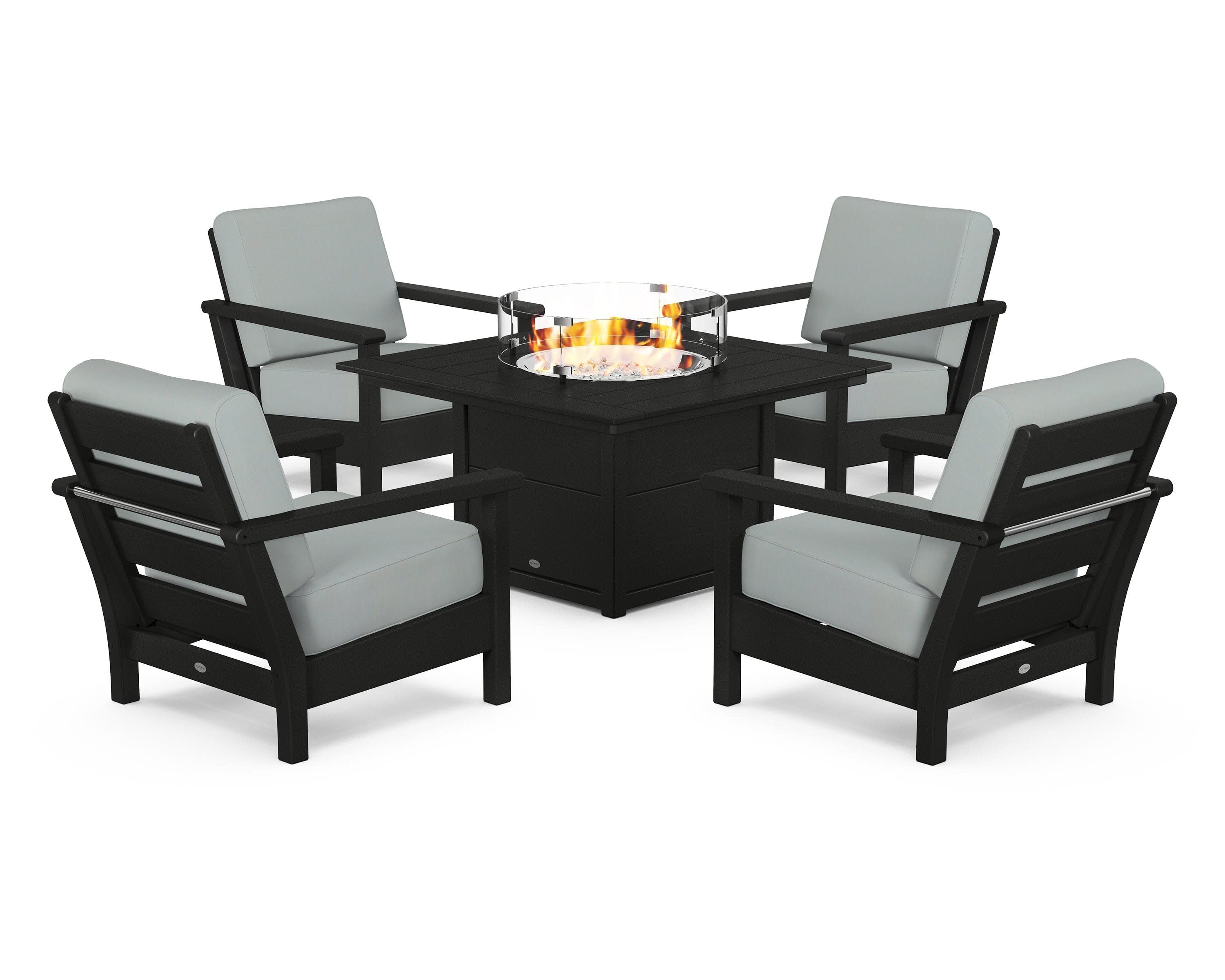 Harbour 5-Piece Conversation Set with Fire Pit Table in Black / Spa