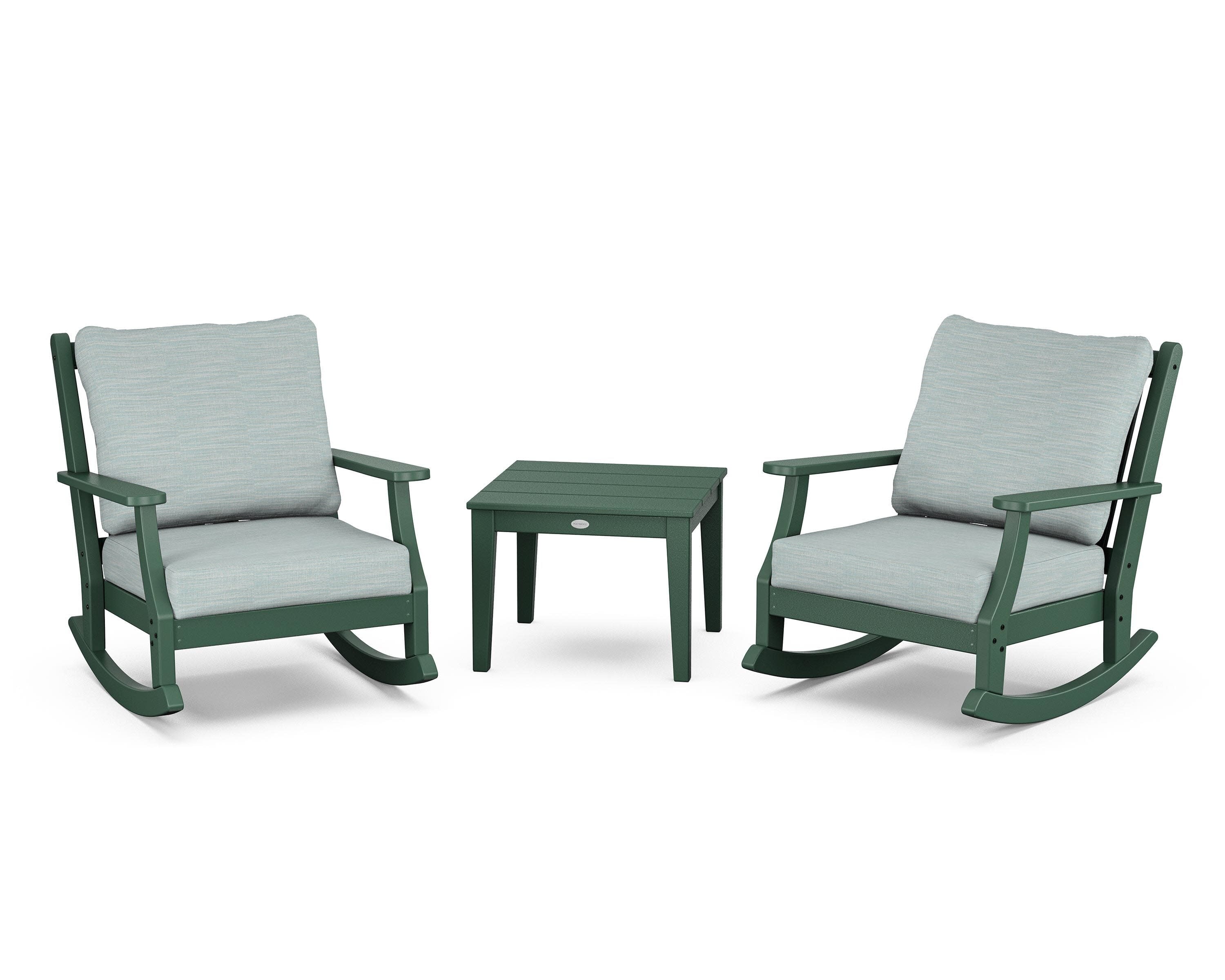 Wovendale 3-Piece Deep Seating Rocker Set in Green / Soothe Mist