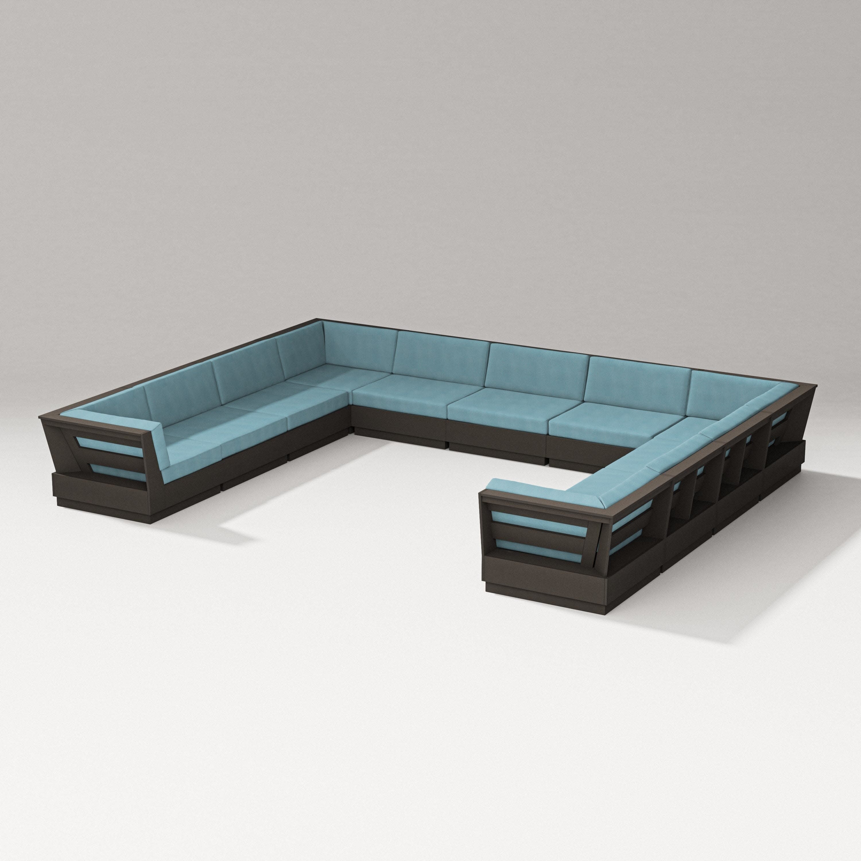 Elevate Large U-Shaped Sectional in Vintage Coffee / Lattice Sky Blue