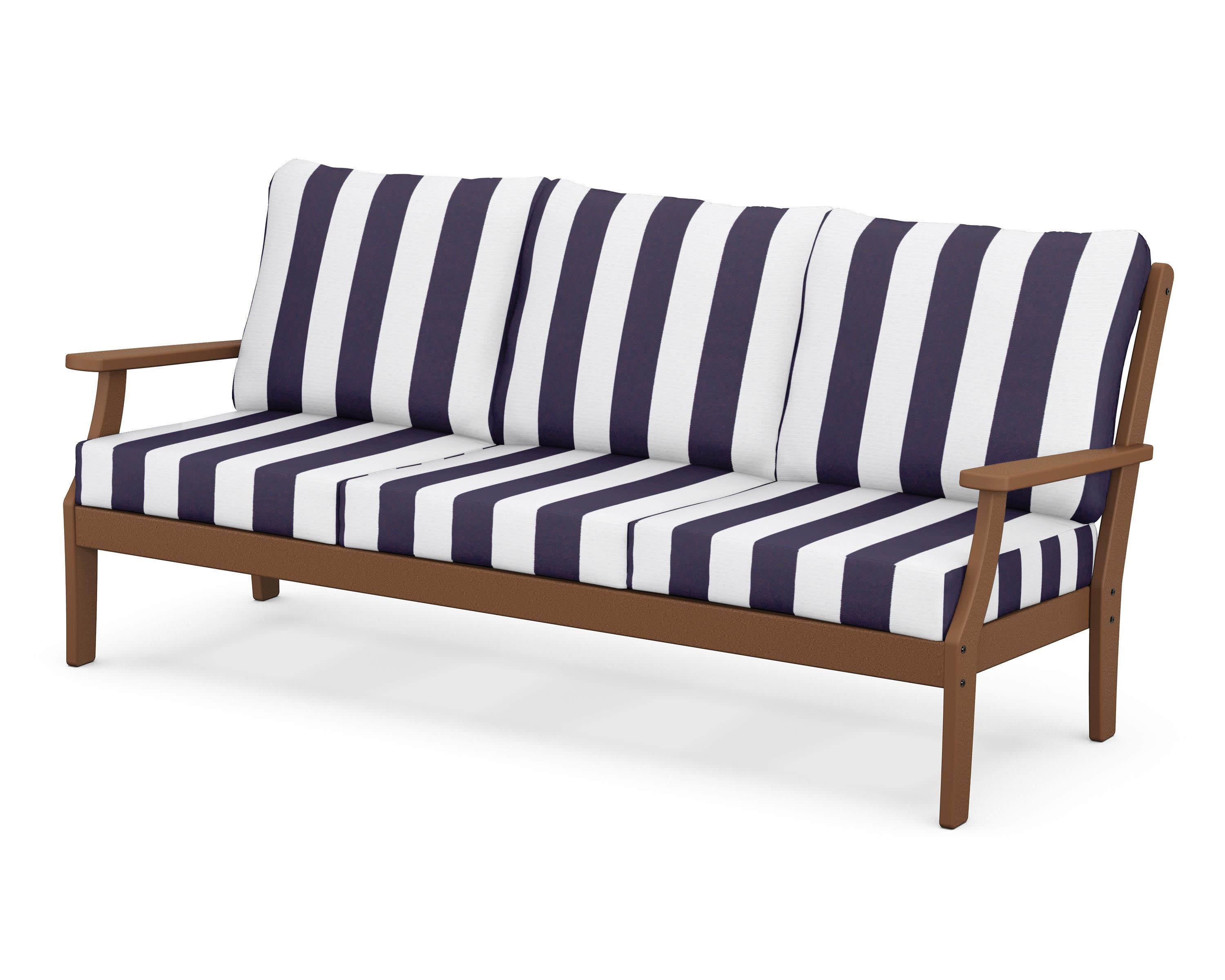 Braxton Deep Seating Sofa in Teak / Cabana Stripe Navy