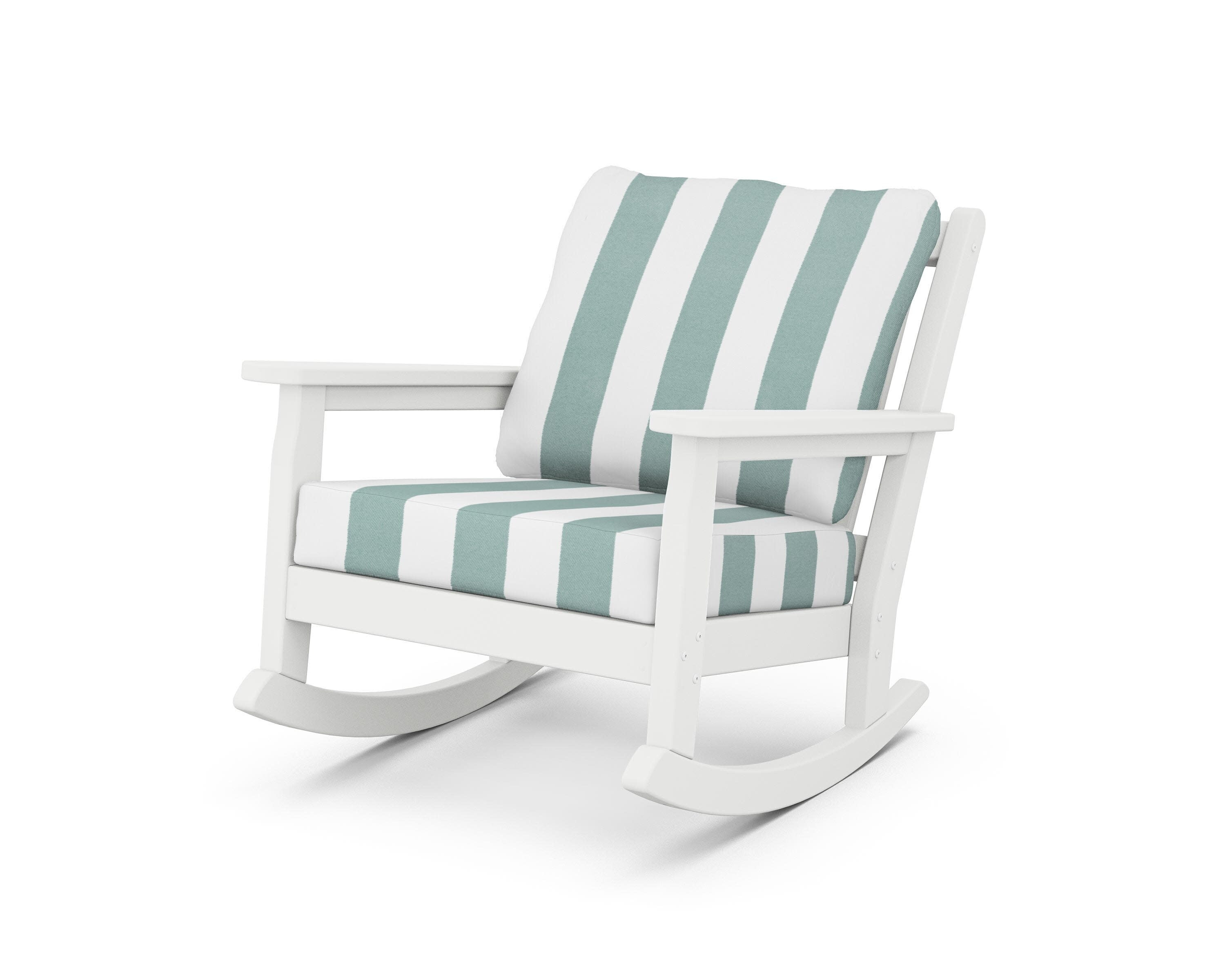 Chippendale Deep Seating Rocking Chair in White / Cabana Stripe Glacier Spa