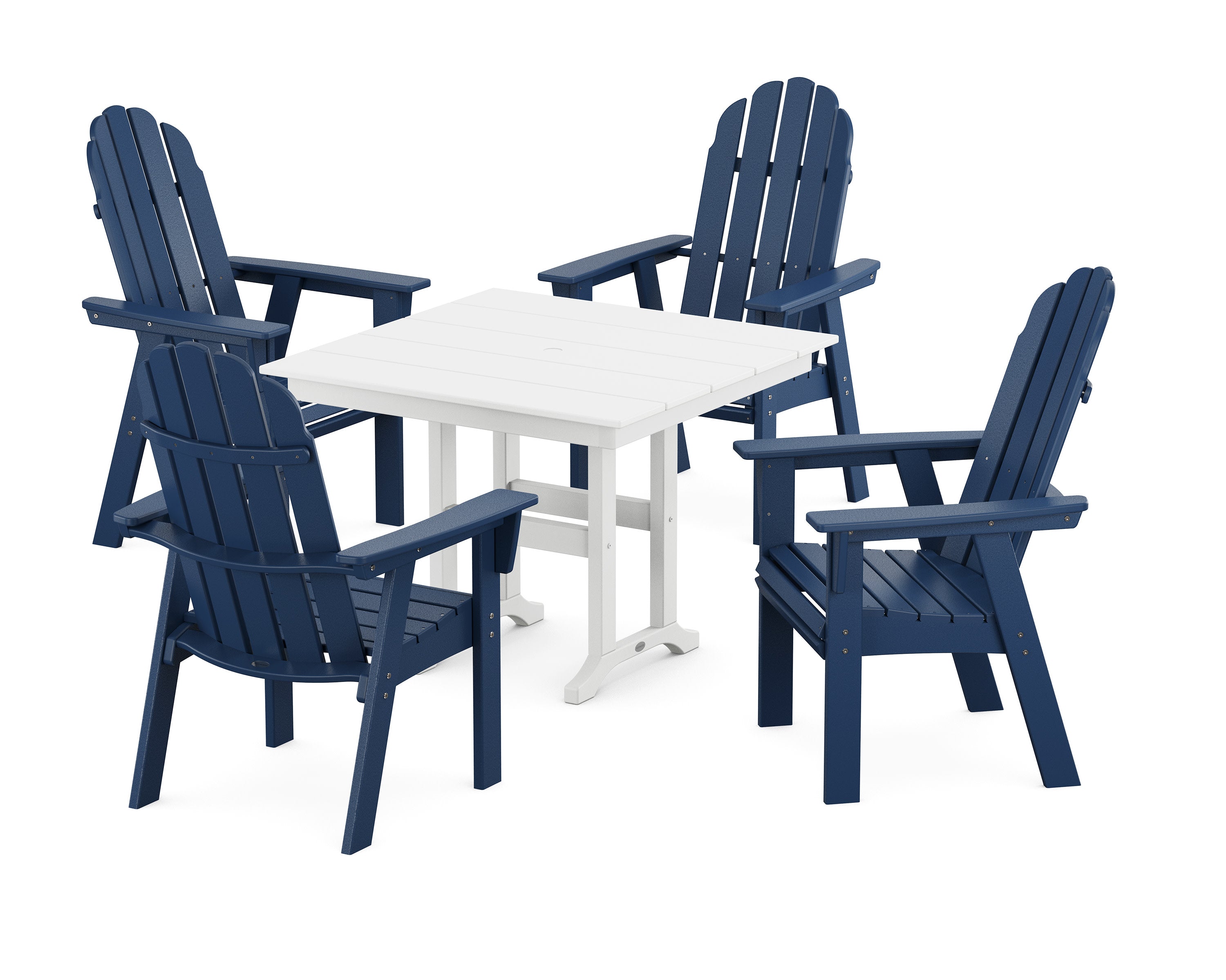 Vineyard Curveback Adirondack 5-Piece Farmhouse Dining Set in Navy / White