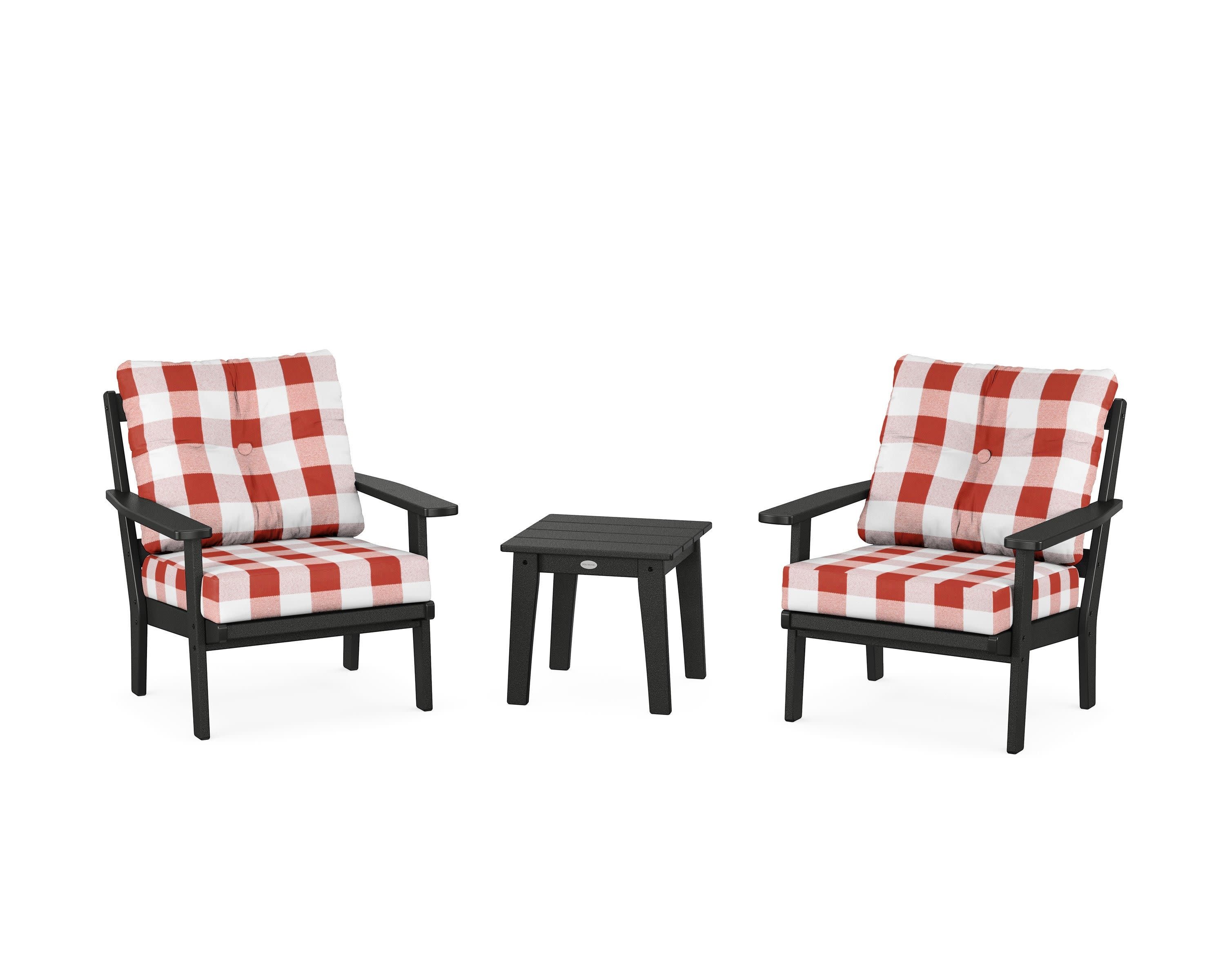 Prairie 3-Piece Deep Seating Set in Black / Buffalo Plaid Crimson