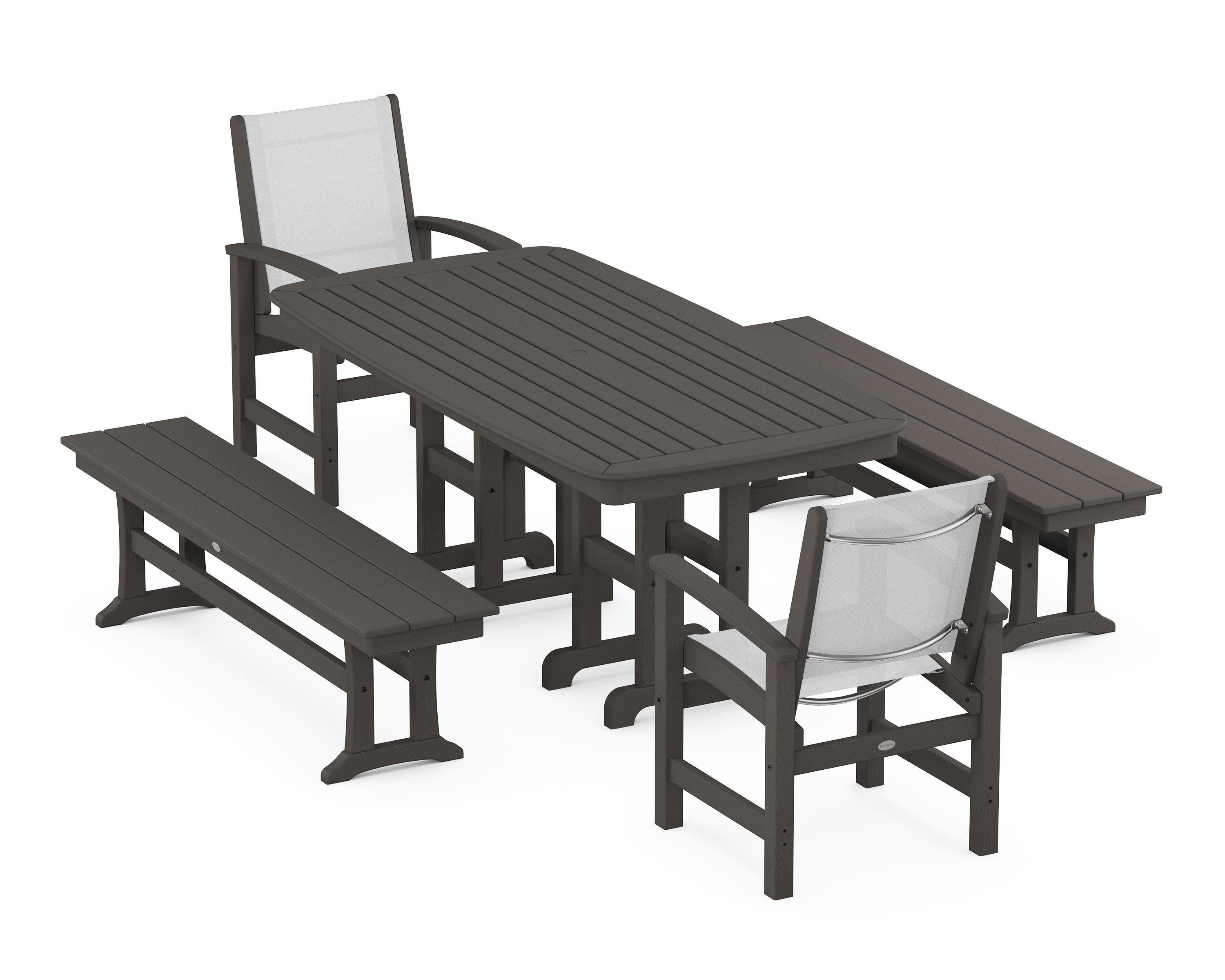 Coastal 5-Piece Dining Set in Vintage Coffee / White Sling