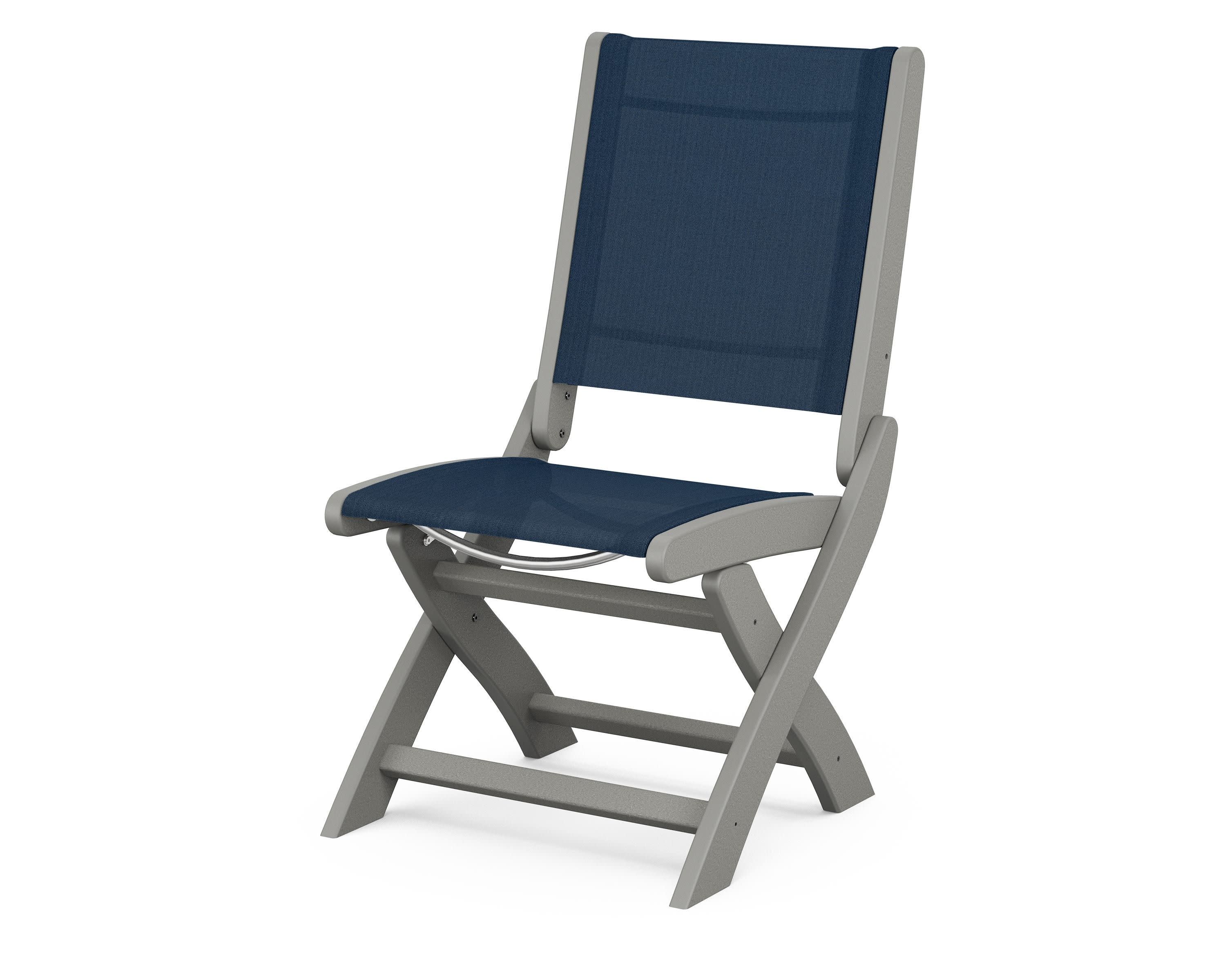 Coastal Folding Side Chair in Slate Grey / Navy Blue Sling