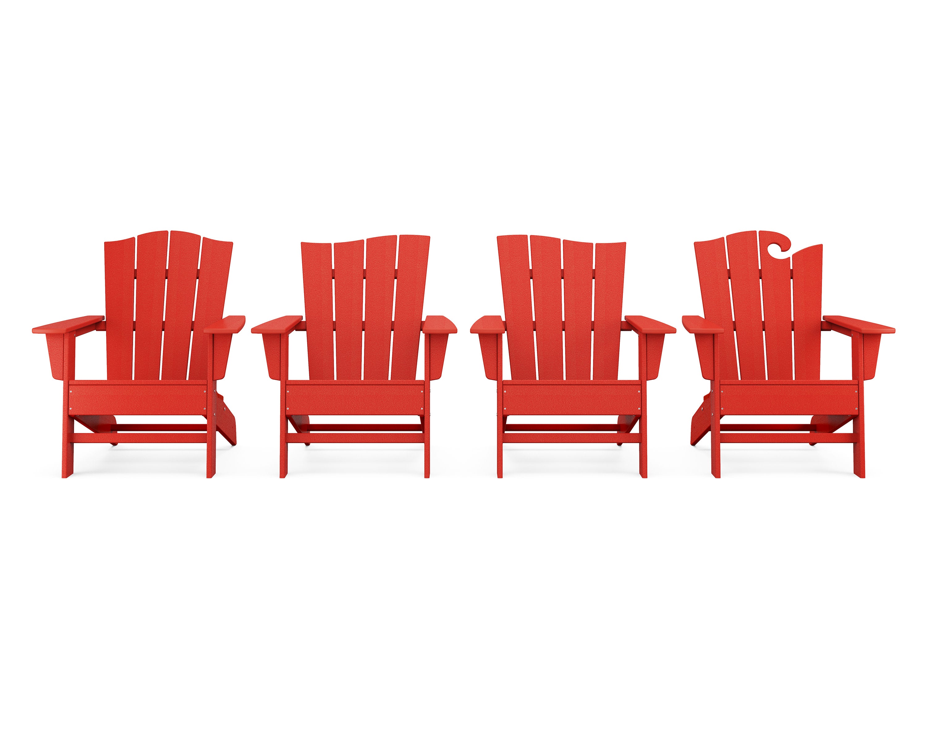Wave Collection 4-Piece Adirondack Chair Set in Sunset Red
