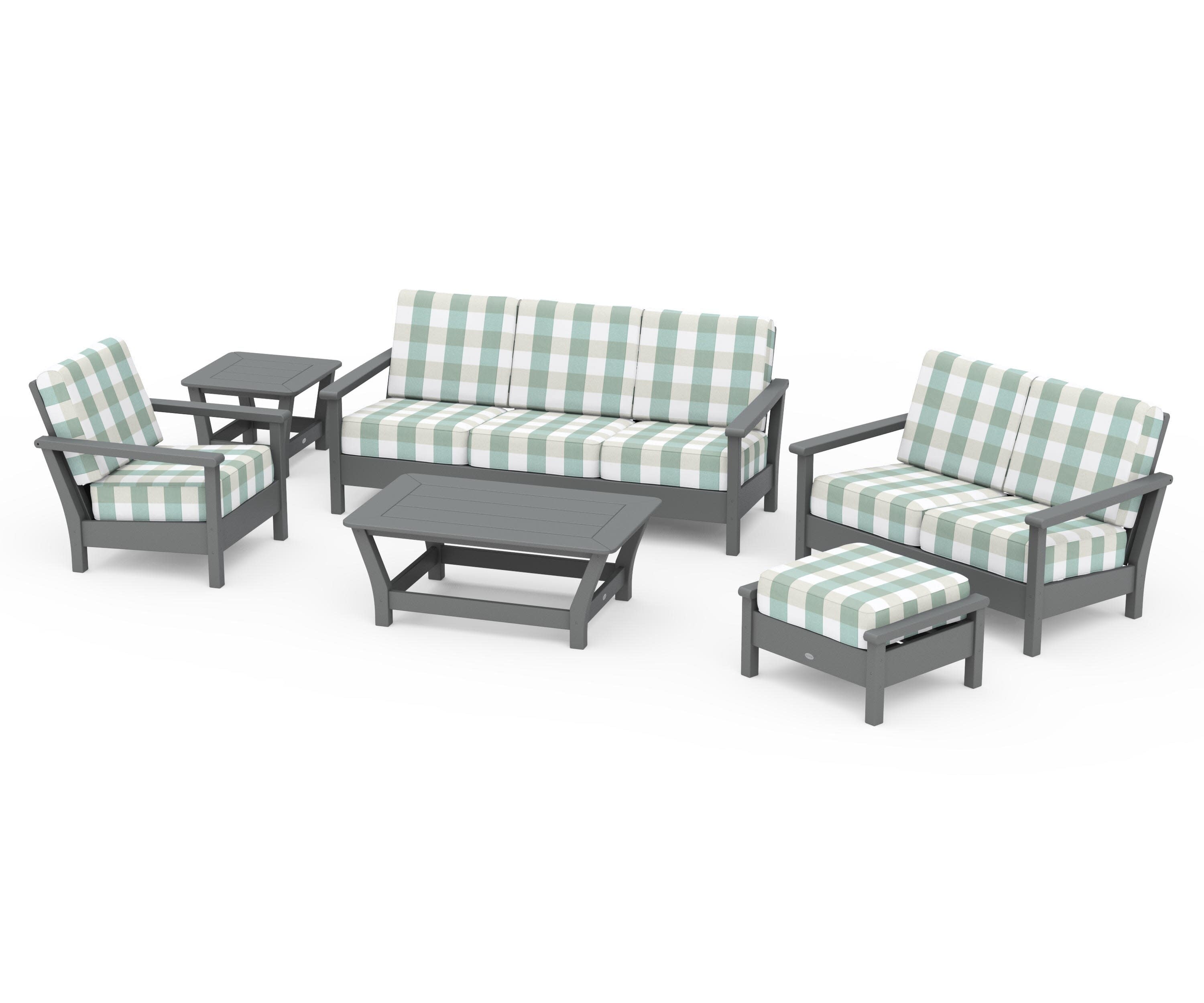 Harbour 6-Piece Outdoor Living Set in Slate Grey / Buffalo Plaid Glacier Spa