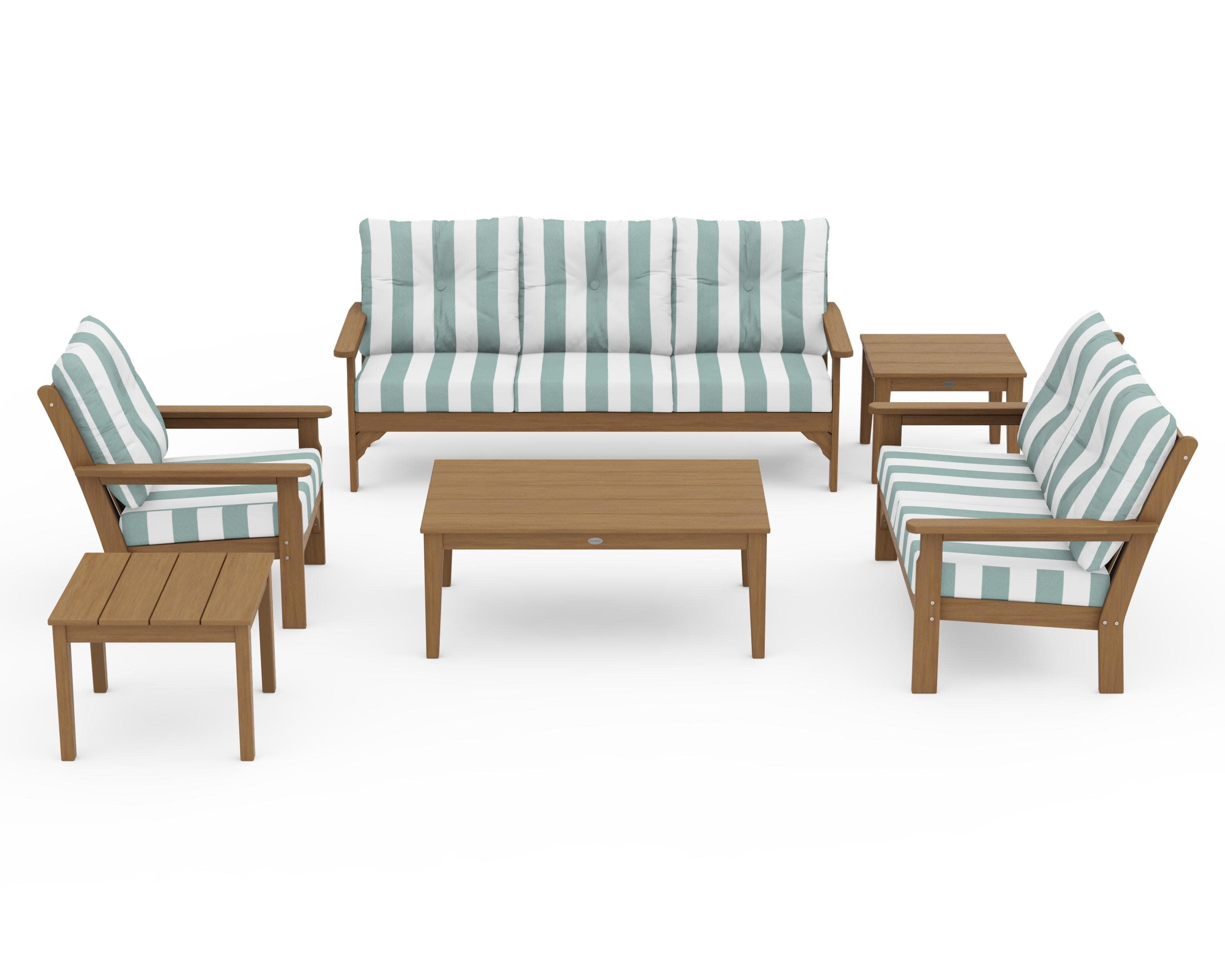 Vineyard 6-Piece Deep Seating Set in Natural / Cabana Stripe Glacier Spa