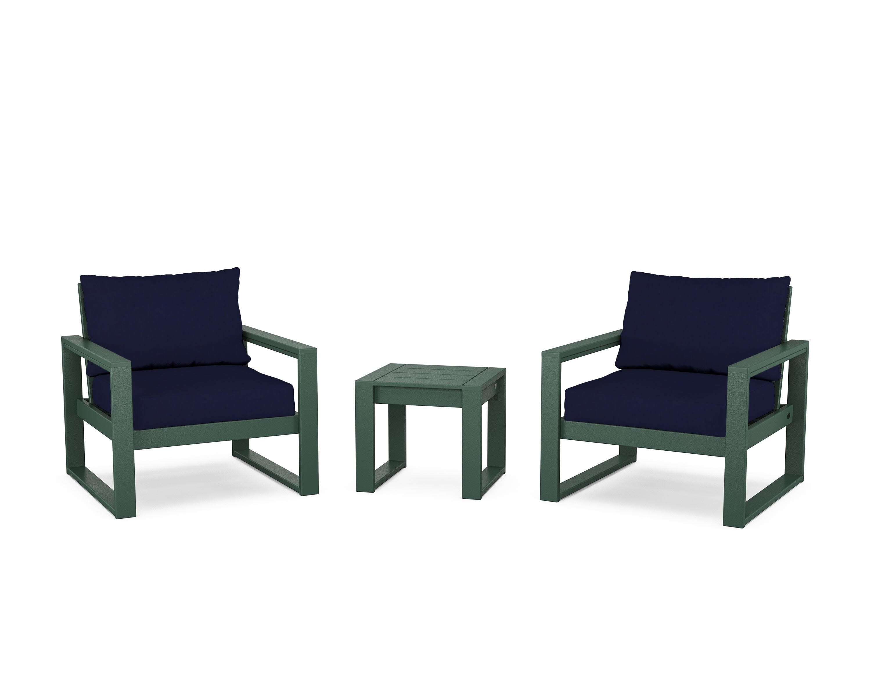 EDGE Sectional 3-Piece Deep Seating Set in Green / Navy