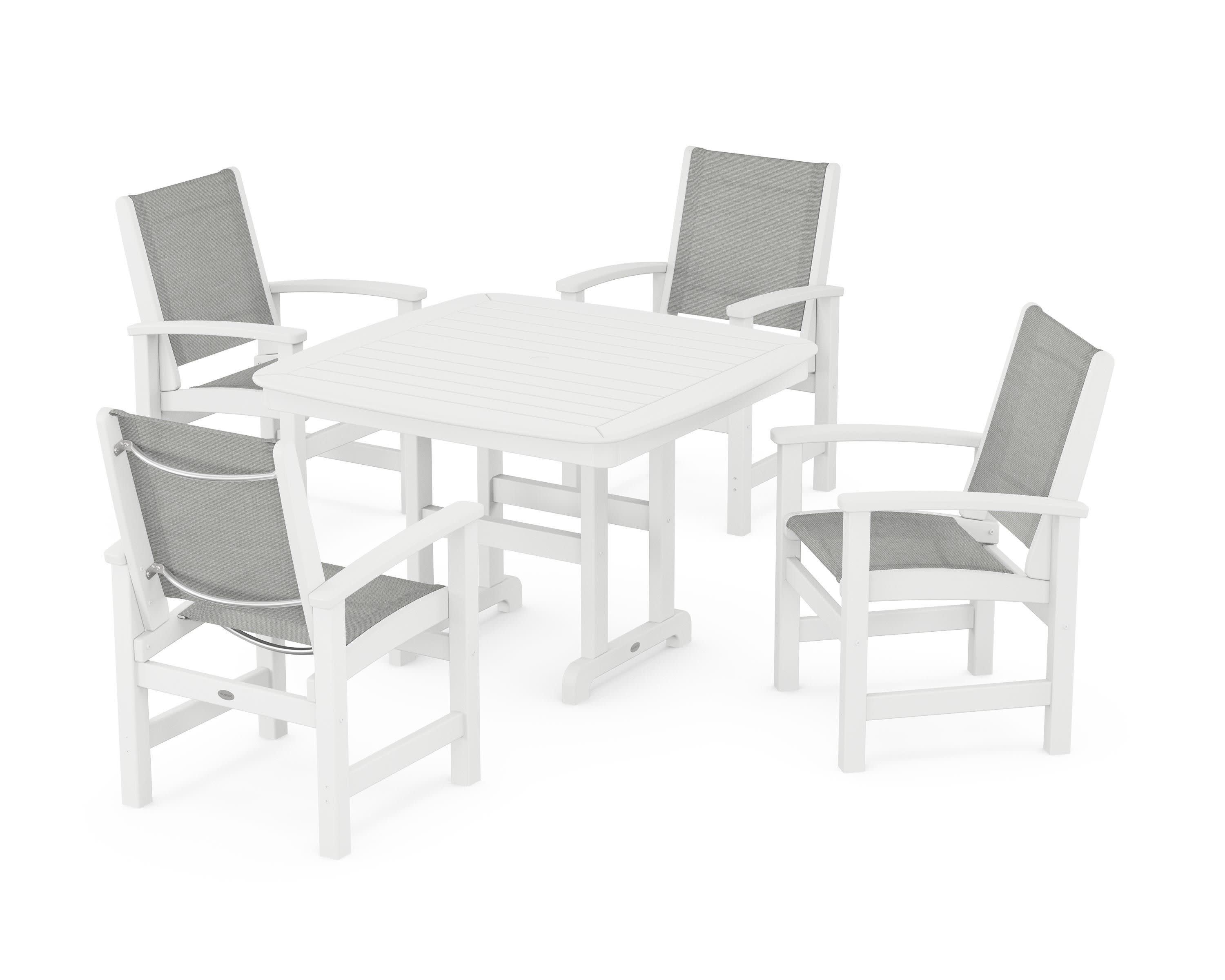 Coastal 5-Piece Dining Set in White / Metallic Sling