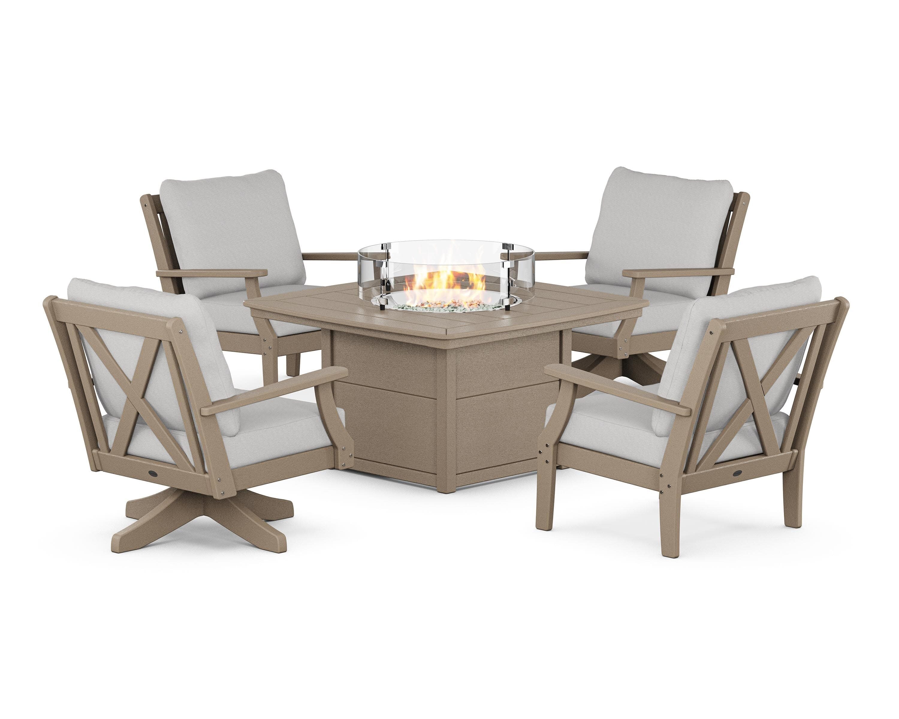 Braxton 5-Piece Deep Seating Set with Fire Table in Vintage Sahara / Diamond in the Rough