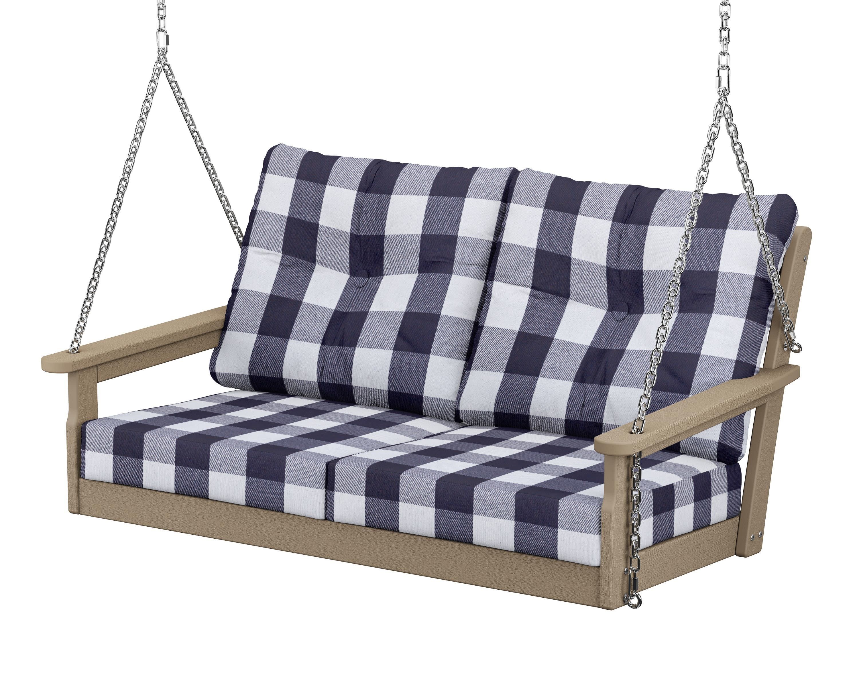Vineyard Deep Seating Swing in Vintage Sahara / Buffalo Plaid Navy