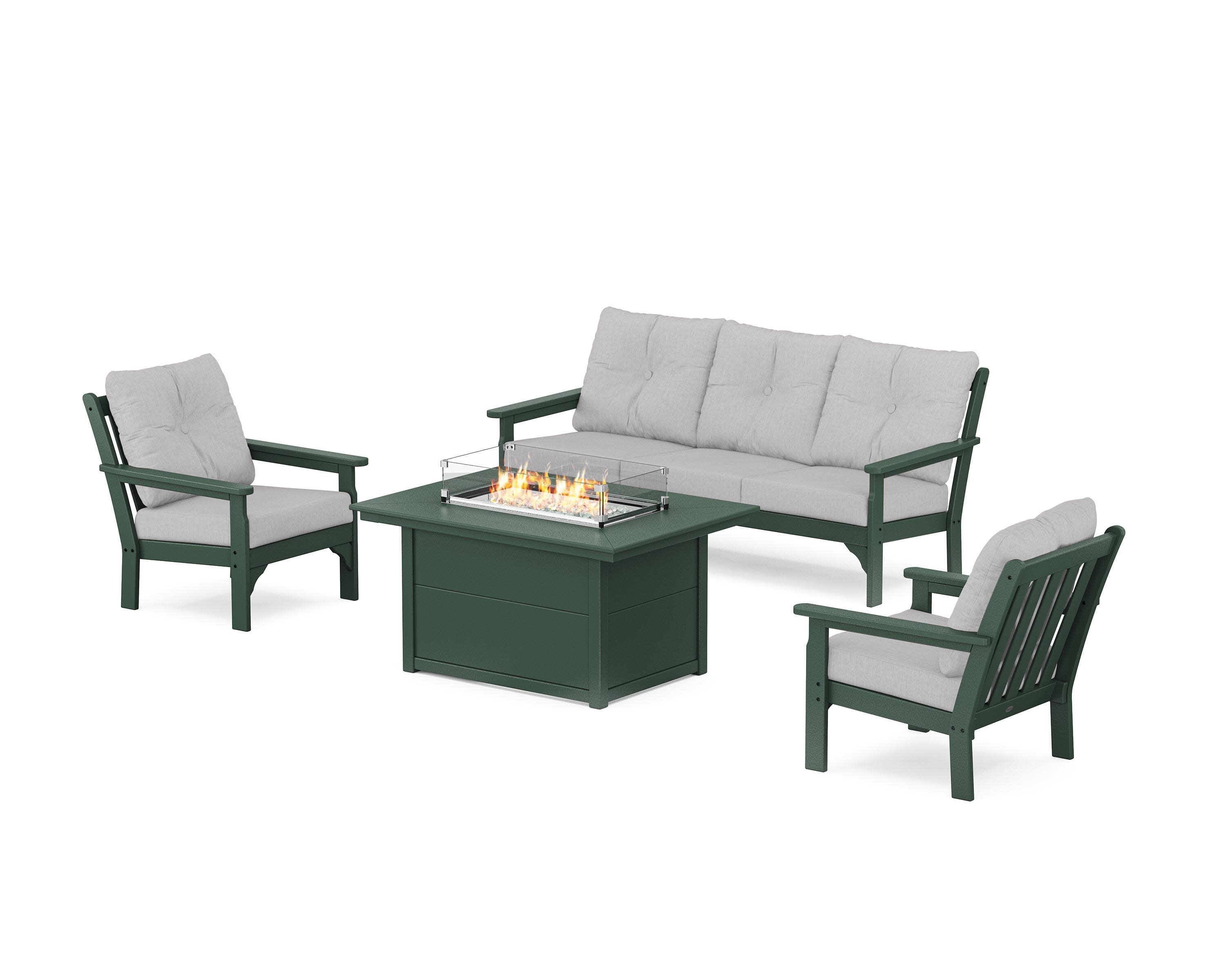 Vineyard Deep Seating Fire Pit Table Set in Green / Granite