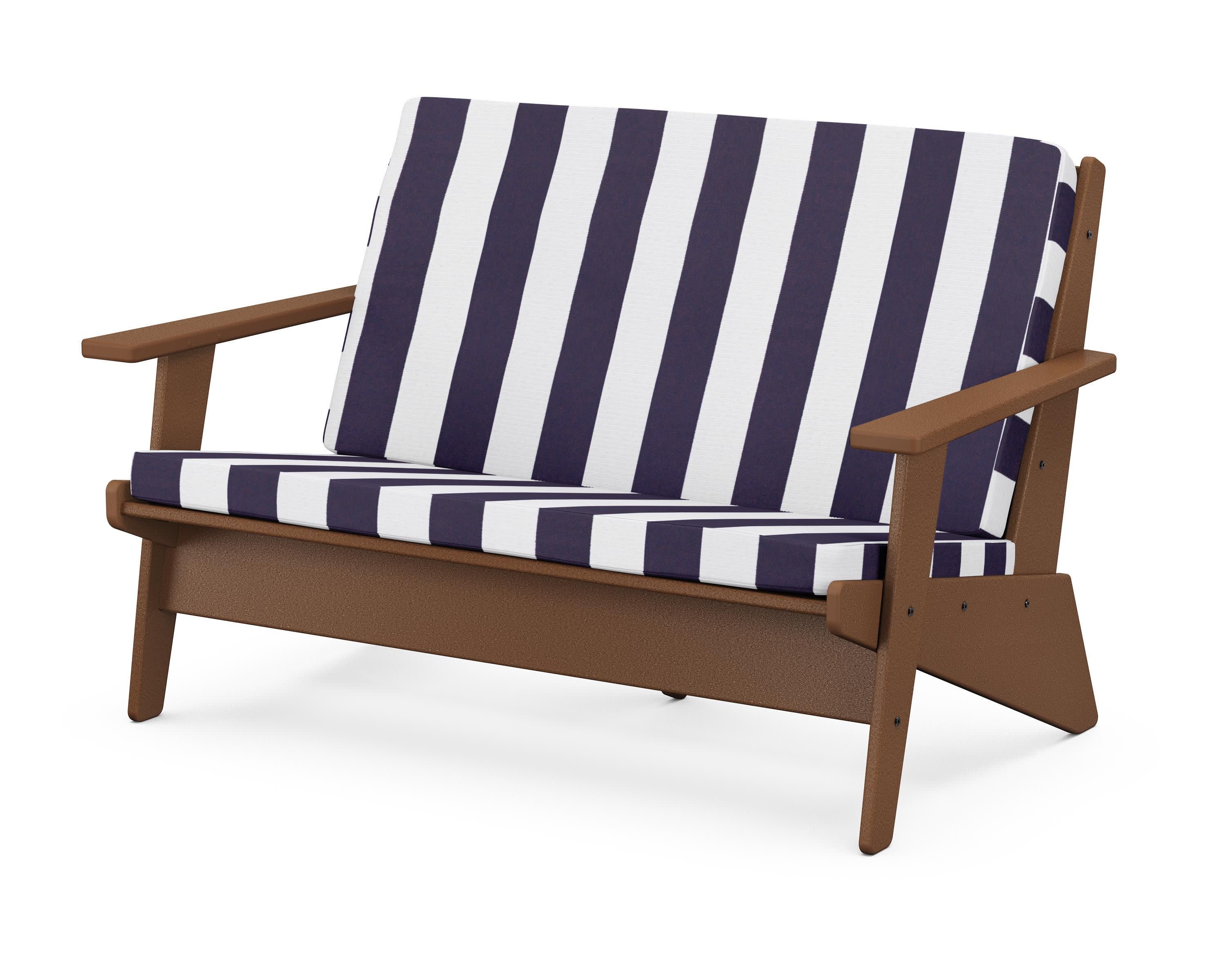 Riviera Modern Lounge Loveseat in Teak / Cabana Stripe Navy