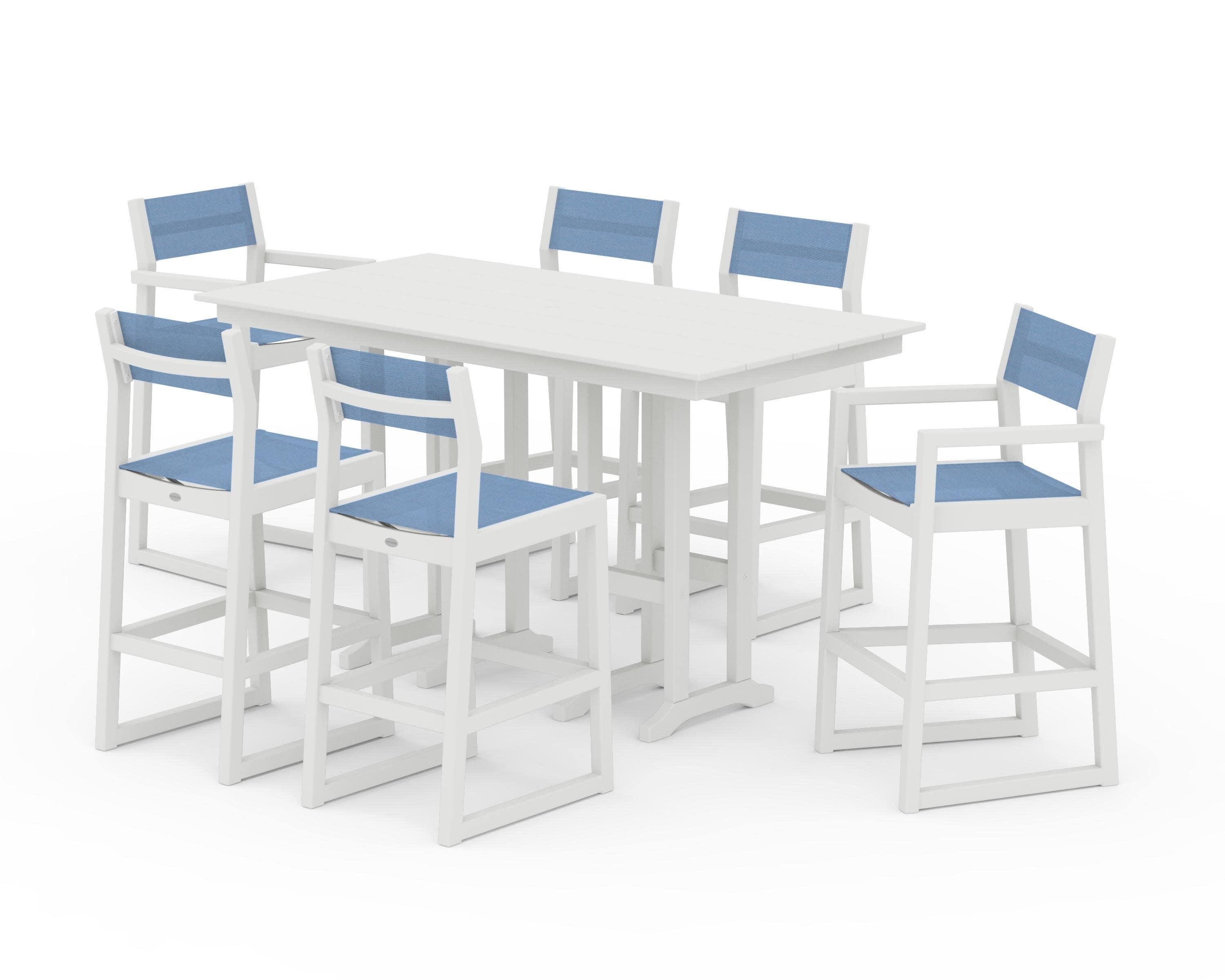 EDGE Sling 7-Piece Farmhouse Bar Set in White / Poolside Sling