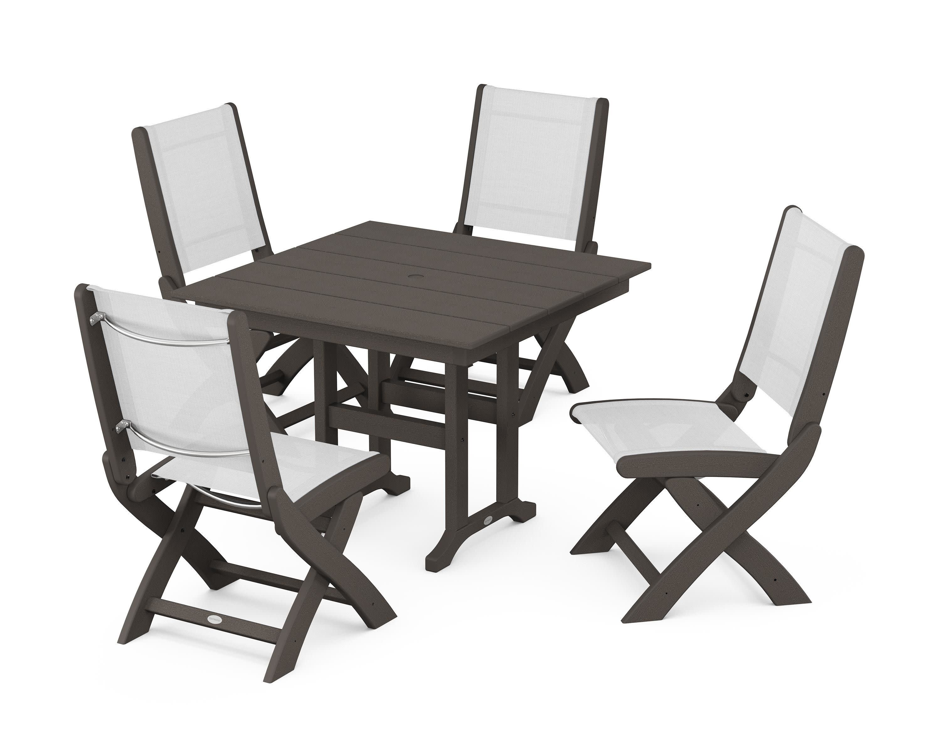 Coastal Folding Side Chair 5-Piece Farmhouse Dining Set in Vintage Coffee / White Sling