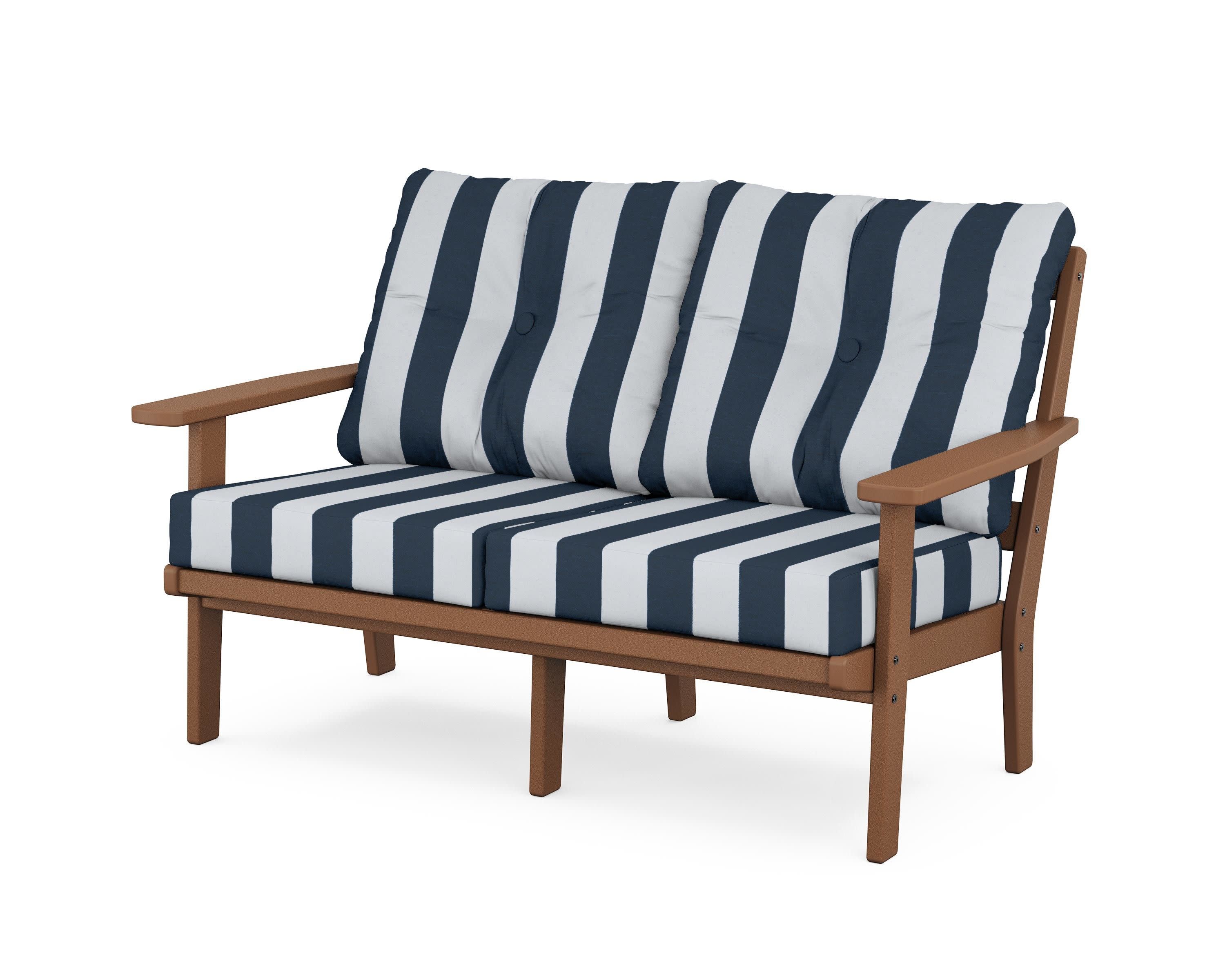Oxford Deep SeatingLoveseat in Teak / Cabana Stripe Marine Indigo