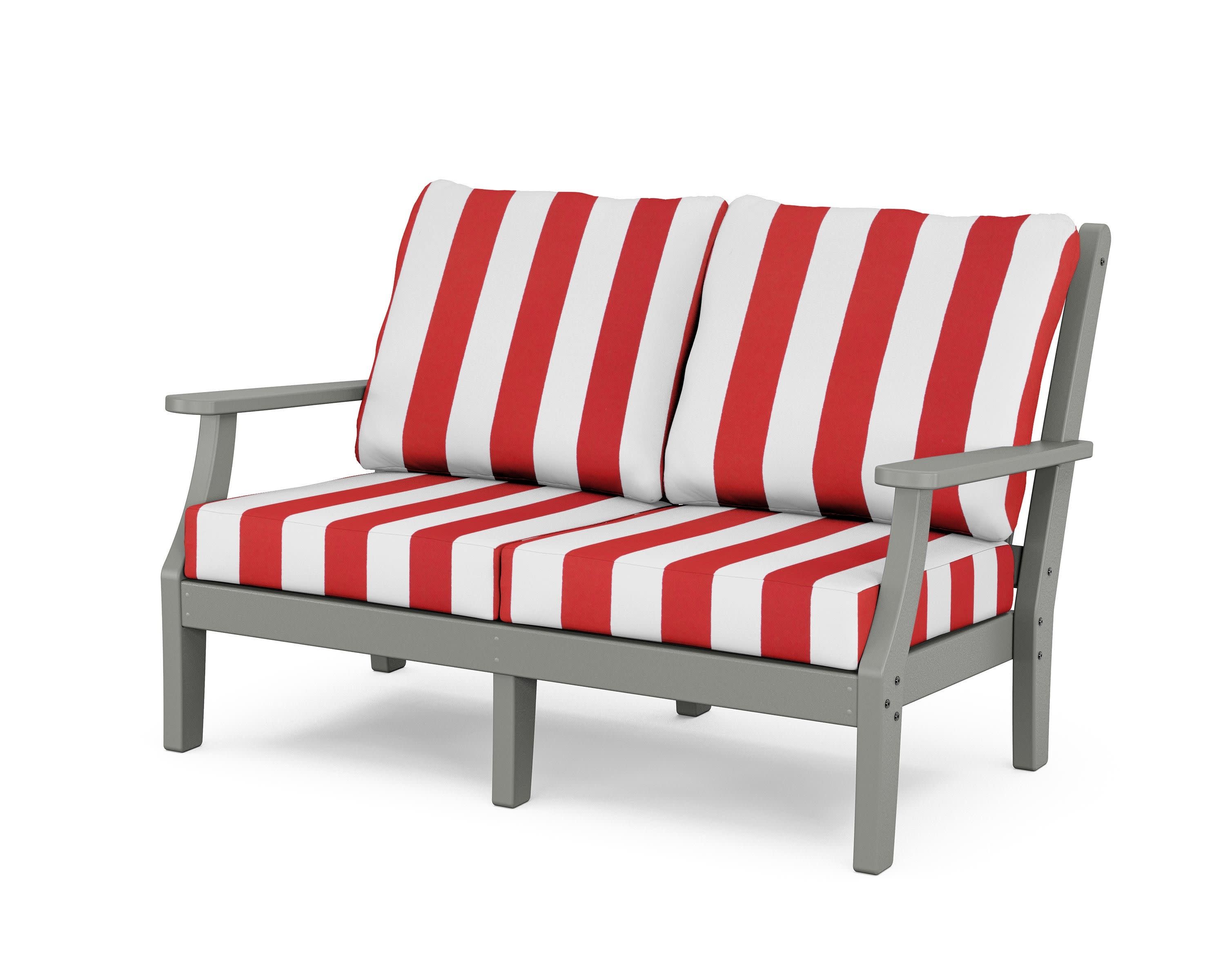 Wovendale Deep Seating Loveseat in Slate Grey / Cabana Stripe Crimson