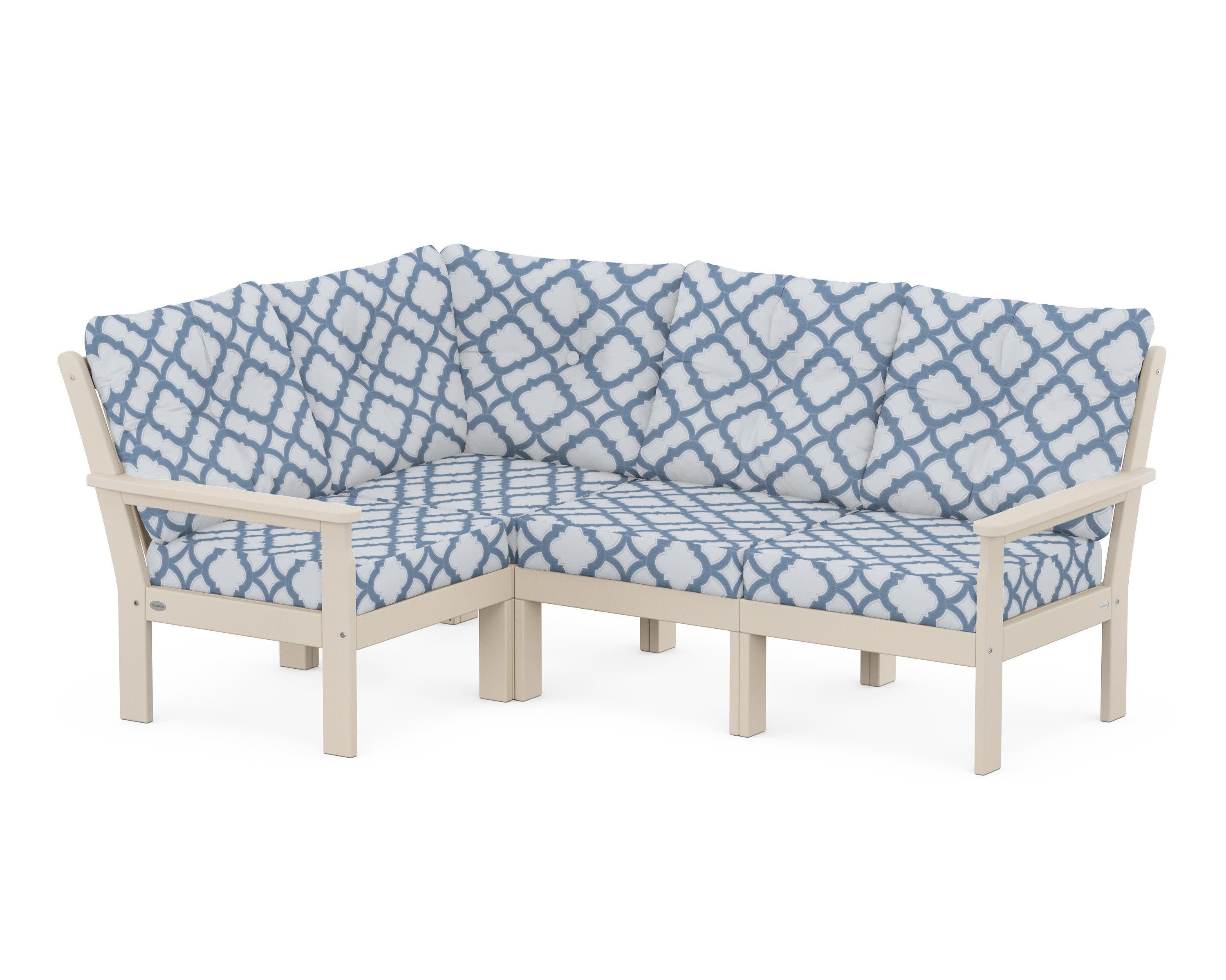 Vineyard 4-Piece Sectional in Sand / Trellis Sky Blue