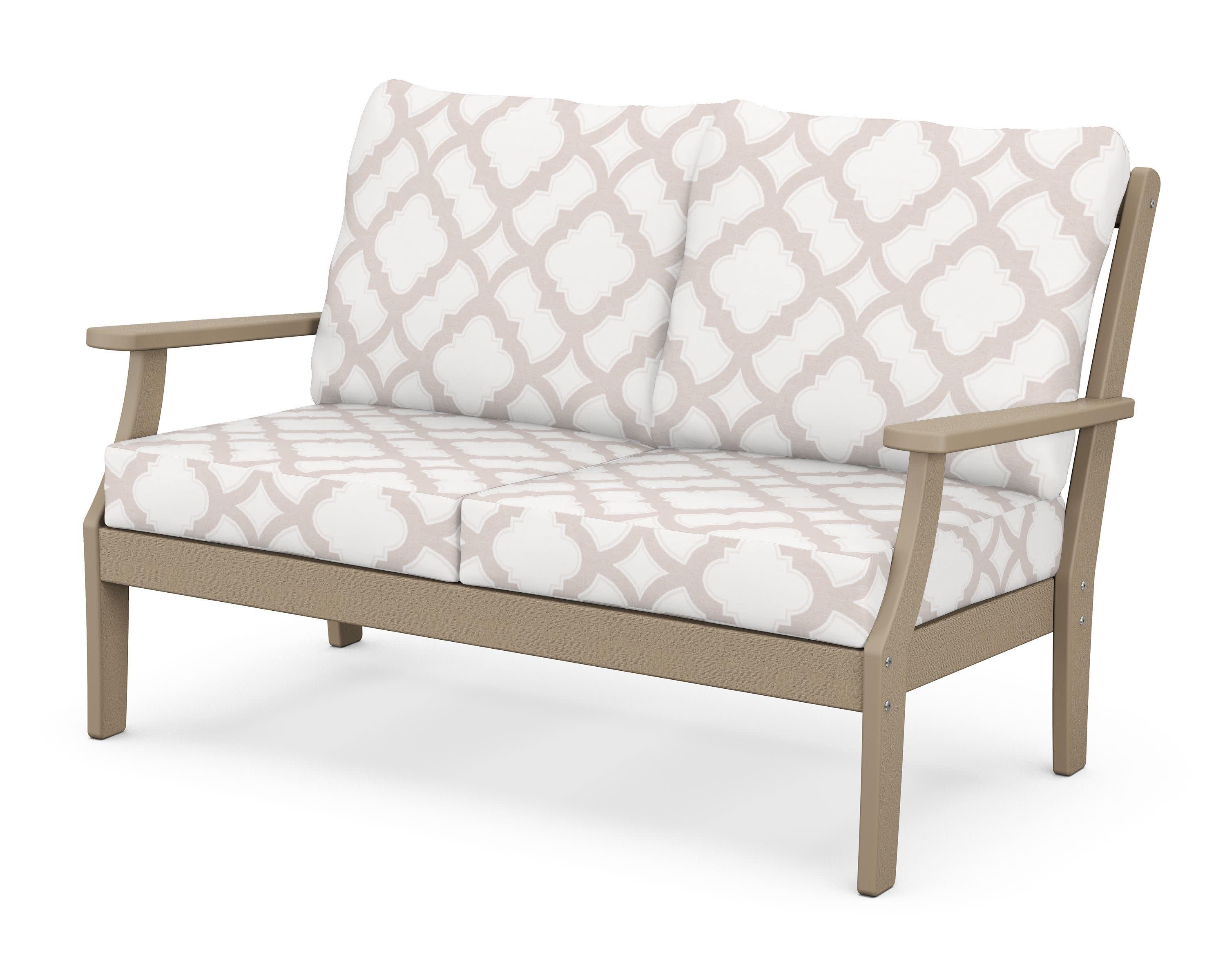 Braxton Deep Seating Loveseat in Vintage Sahara / Trellis Dune Burlap