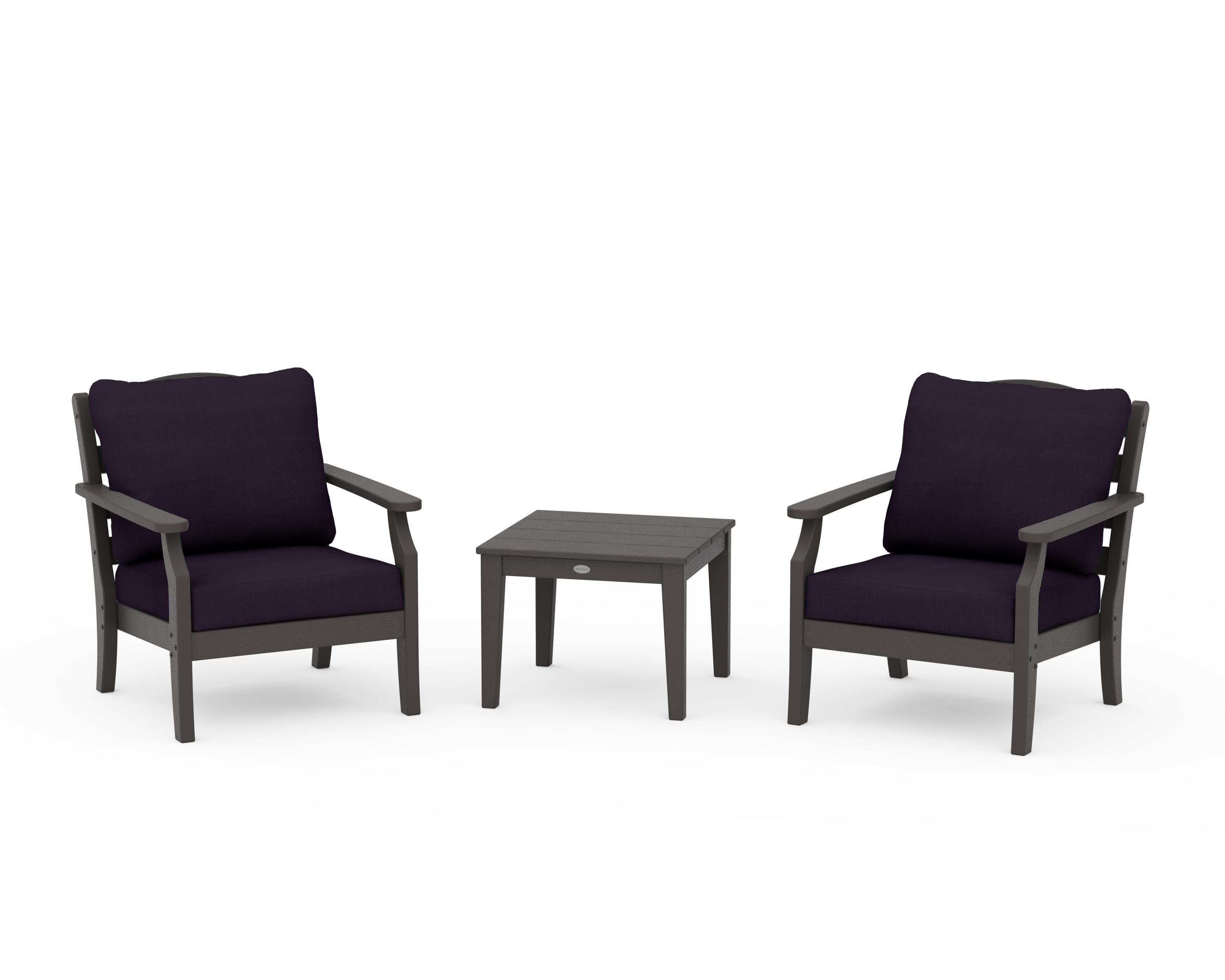 Savannah 3-Piece Deep Seating Set in Vintage Coffee / Navy Linen