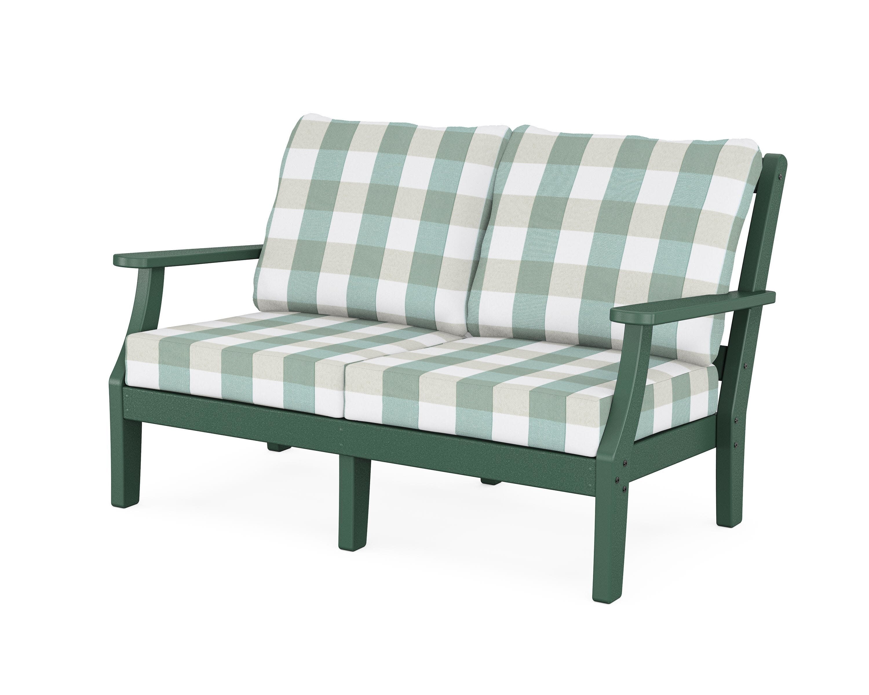 Chinoiserie Deep Seating Loveseat in Green / Buffalo Plaid Glacier Spa