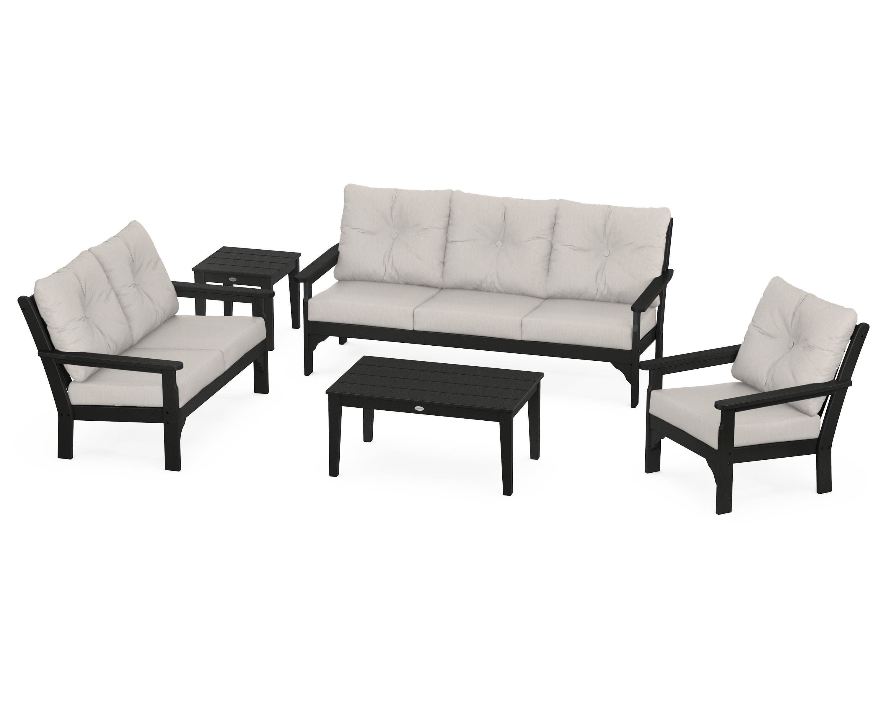 Vineyard 5 Piece Deep Seating Set in Black / Cast Ash