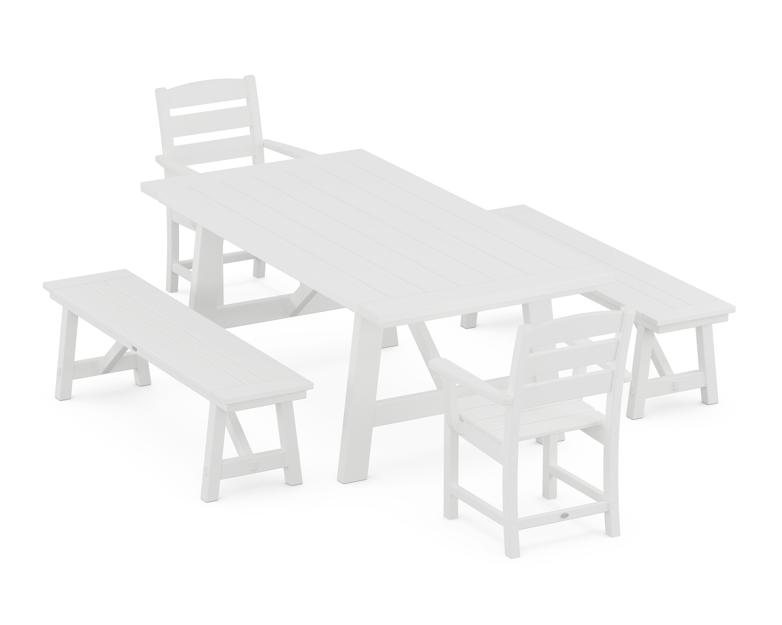 Lakeside 5-Piece Rustic Farmhouse Dining Set With Benches in White