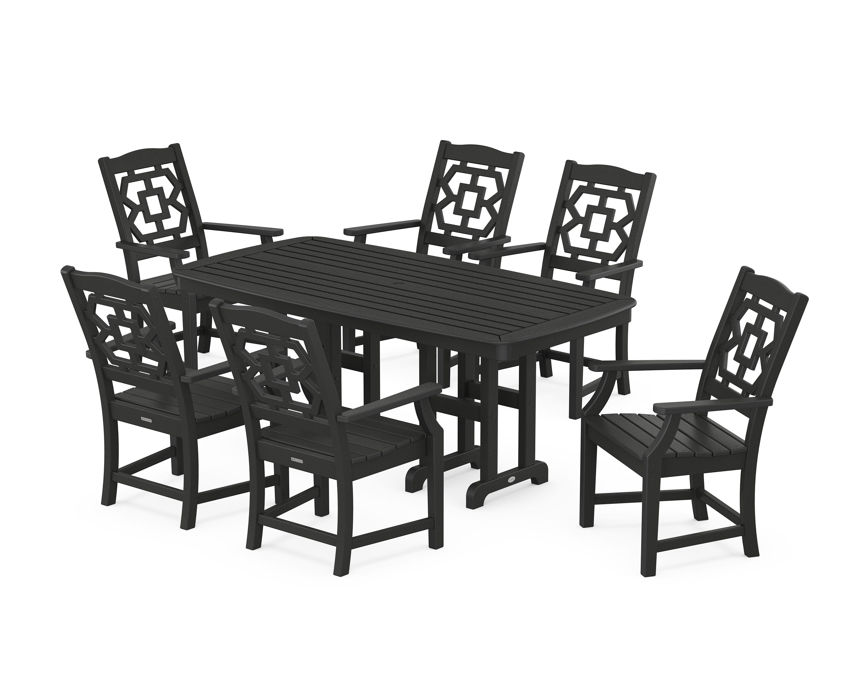 Chinoiserie Arm Chair 7-Piece Dining Set in Black