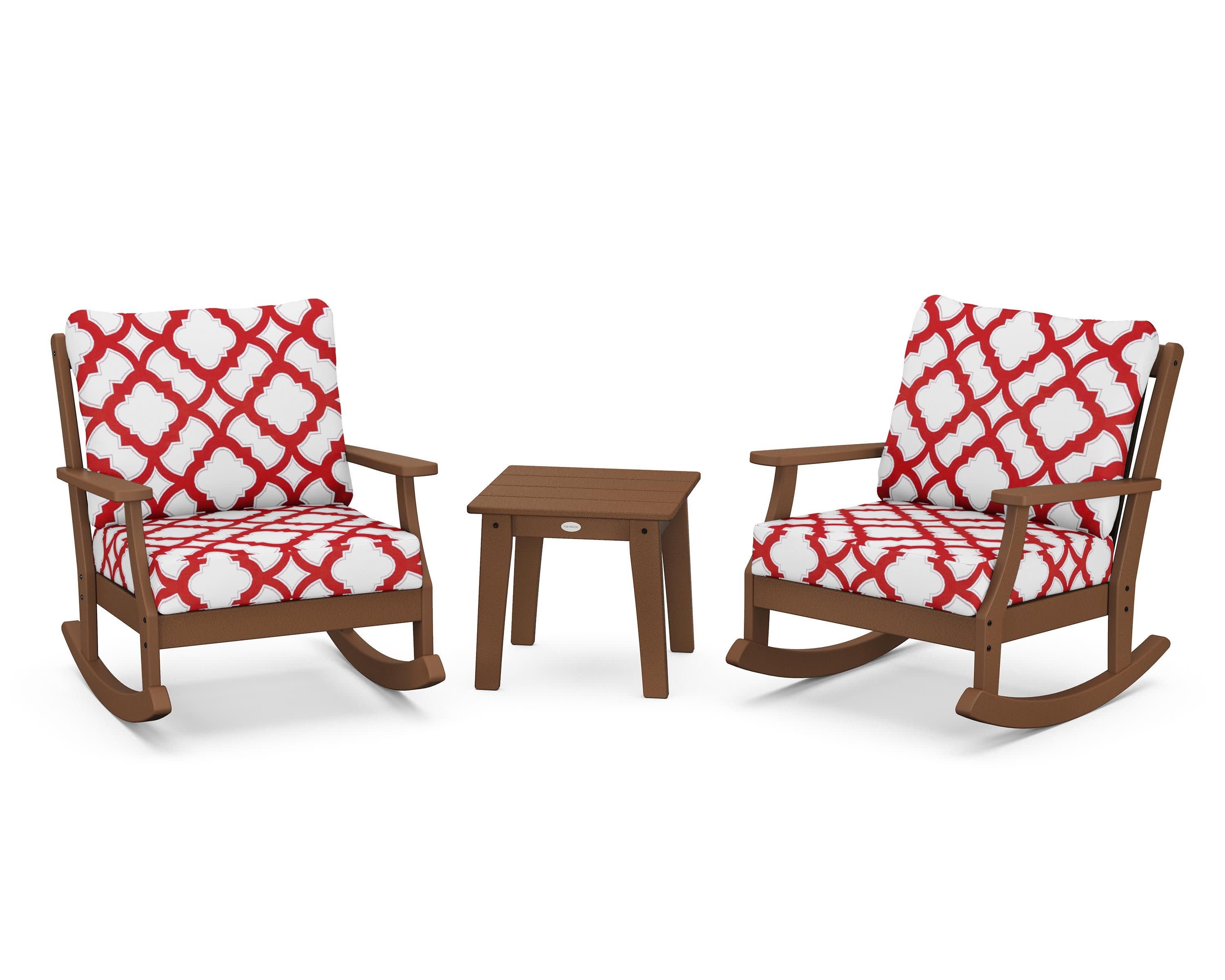 Braxton 3-Piece Deep Seating Rocker Set in Teak / Trellis Crimson