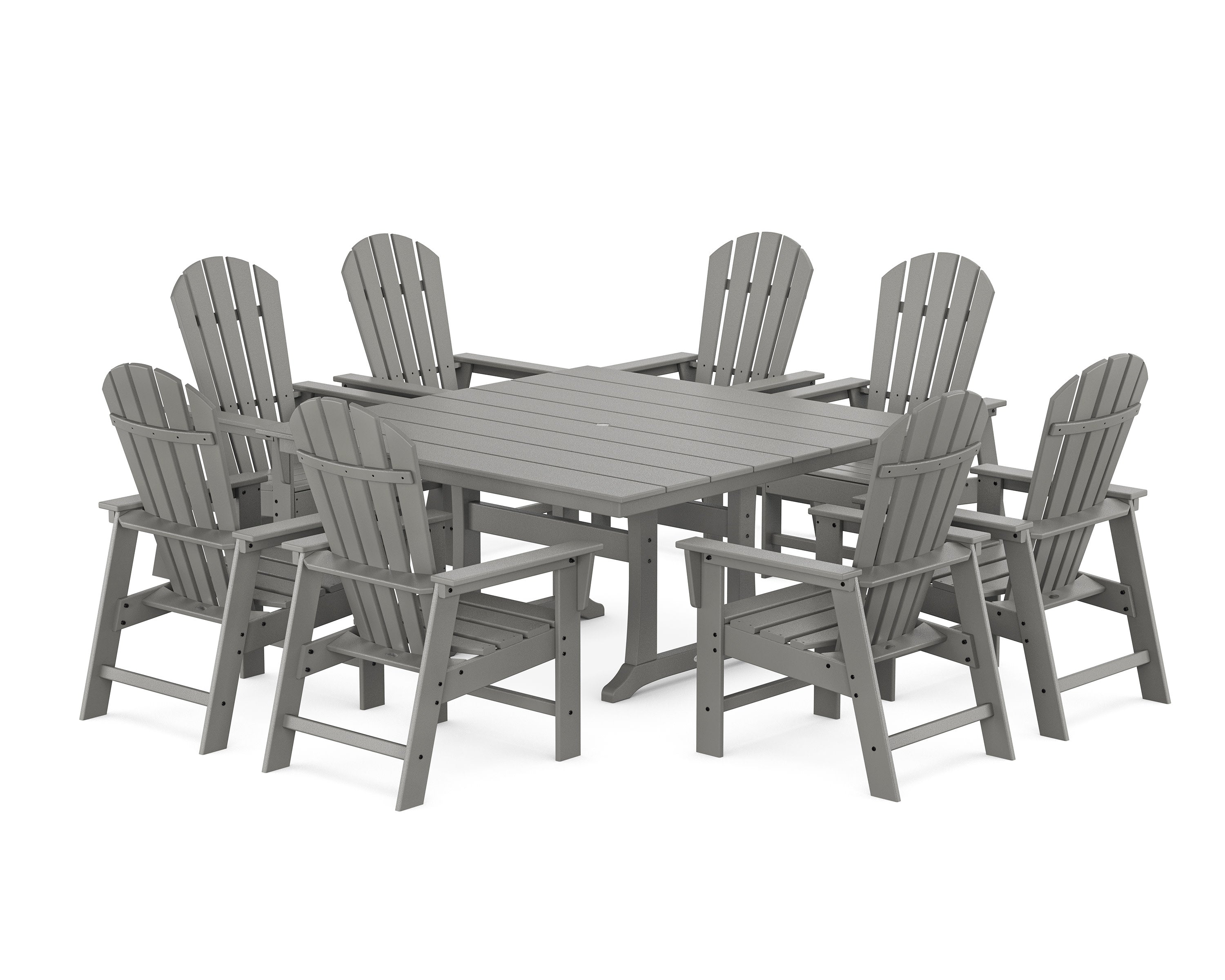South Beach 9-Piece Square Farmhouse Dining Set with Trestle Legs in Slate Grey