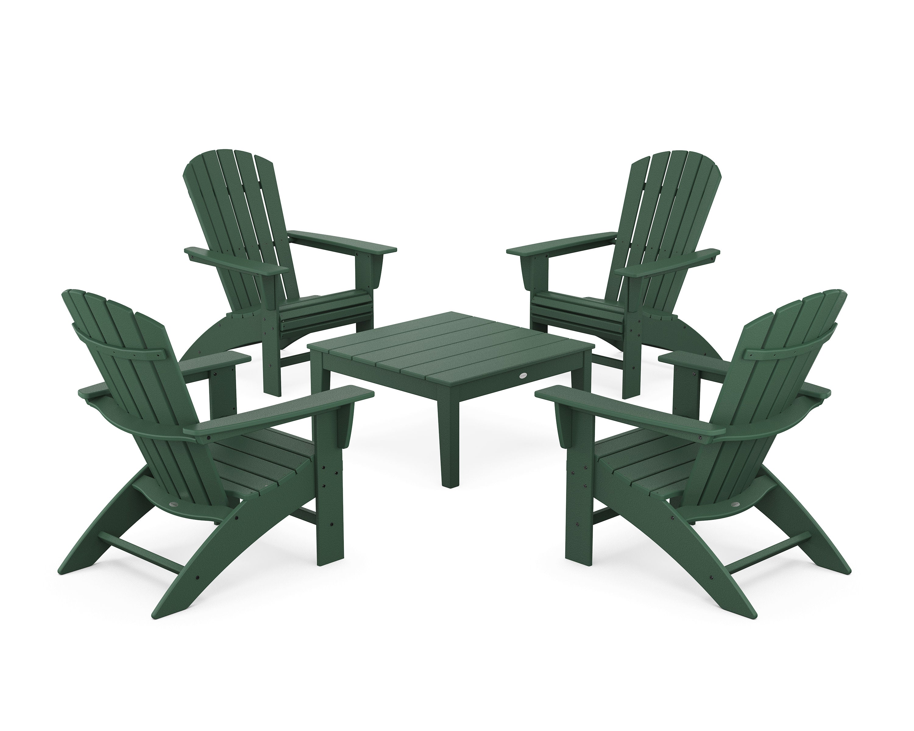 5-Piece Nautical Curveback Adirondack Chair Conversation Set with 36" Conversation Table in Green
