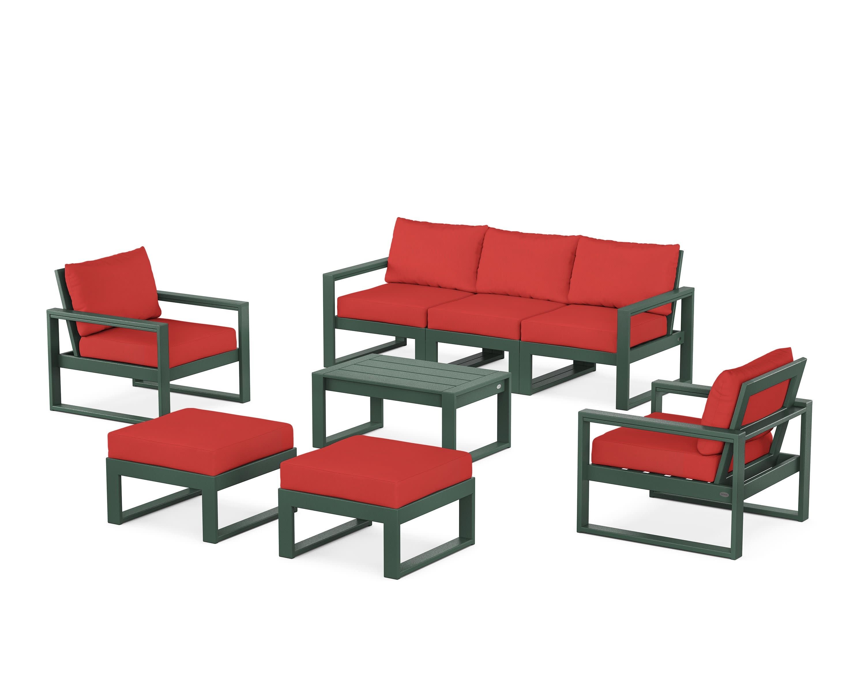 EDGE Sectional 8-Piece Lounge Sofa Set in Green / Crimson Linen