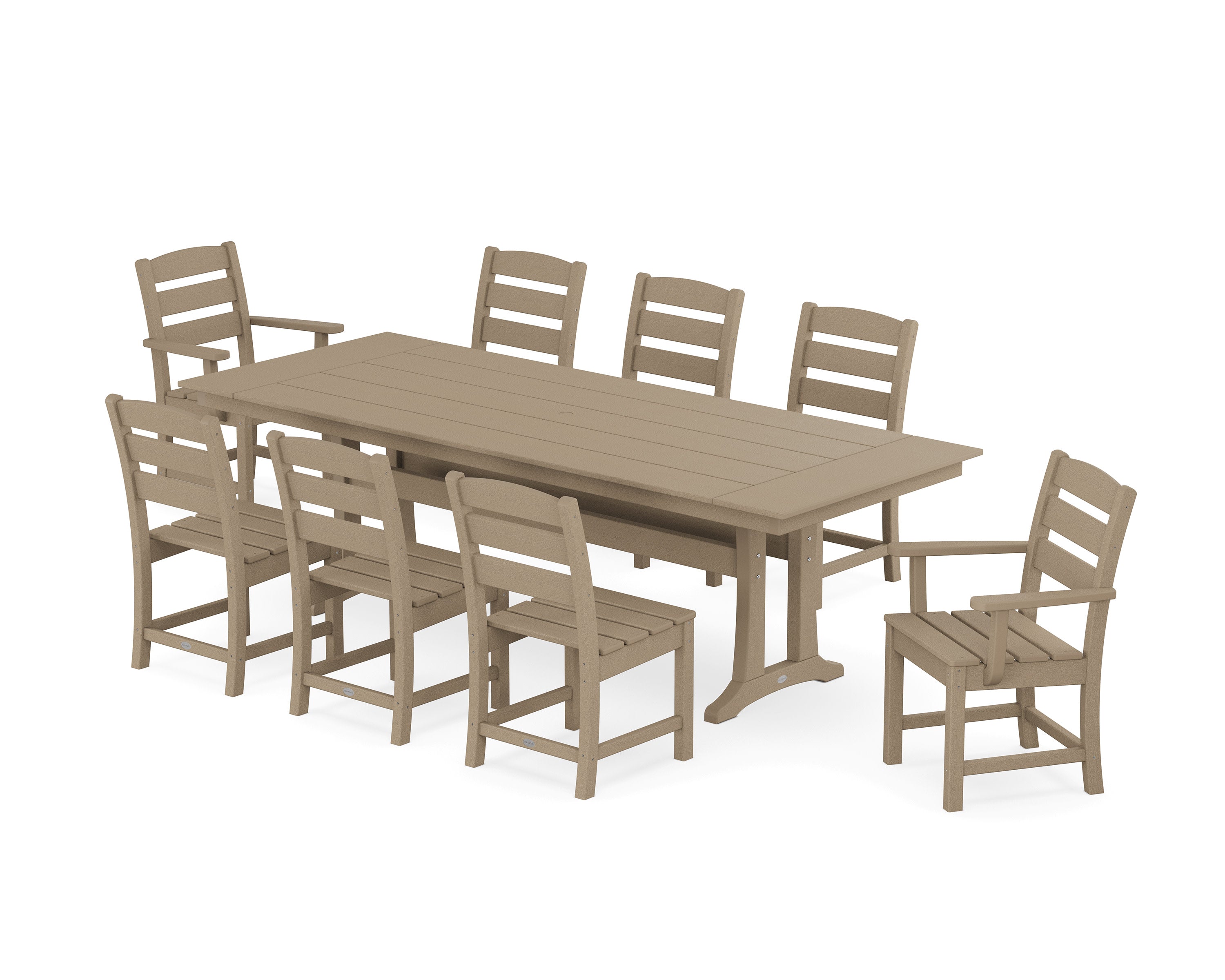 Lakeside 9-Piece Farmhouse Dining Set with Trestle Legs in Vintage Sahara