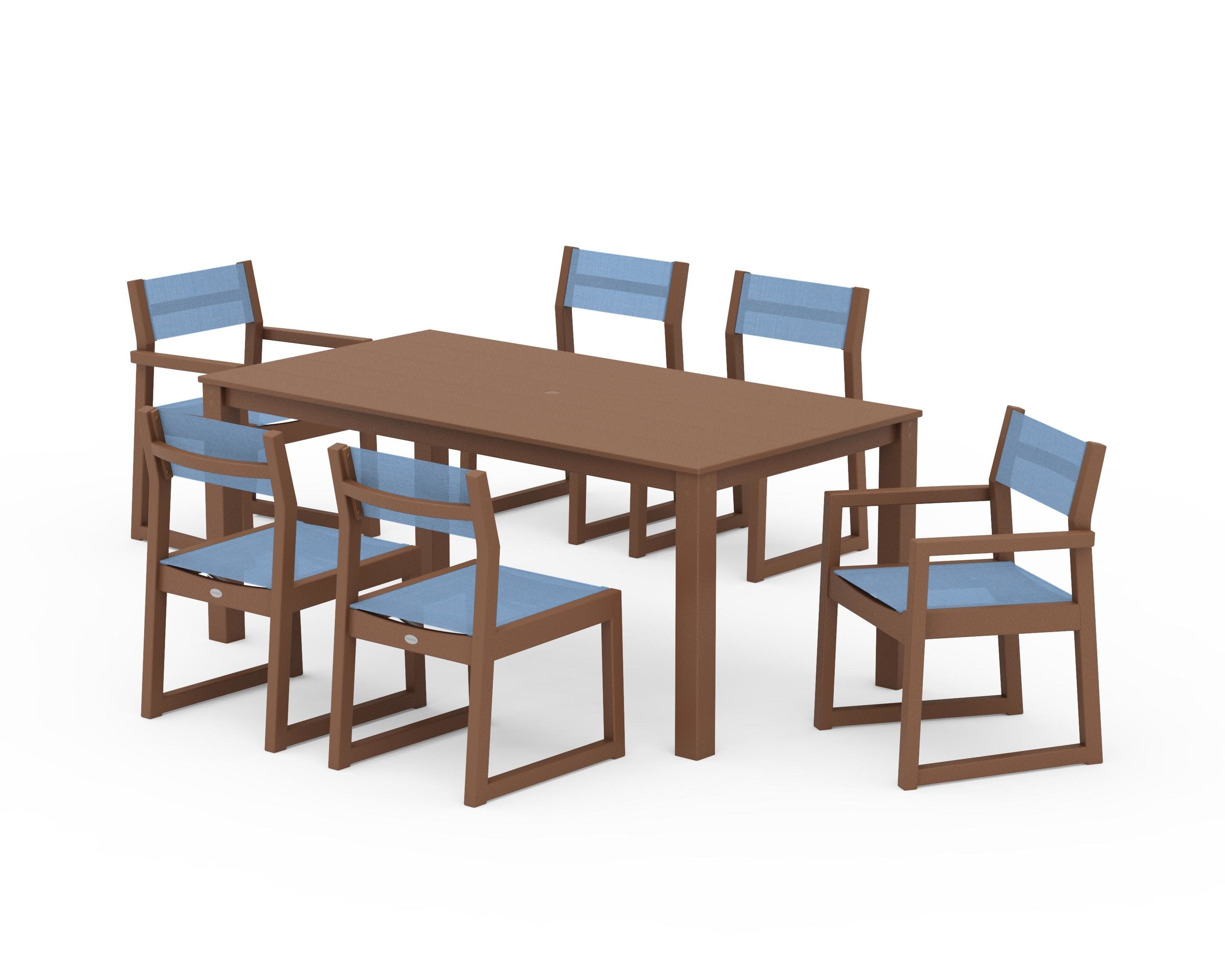 EDGE Sling 7-Piece Parsons Dining Set in Teak / Poolside Sling
