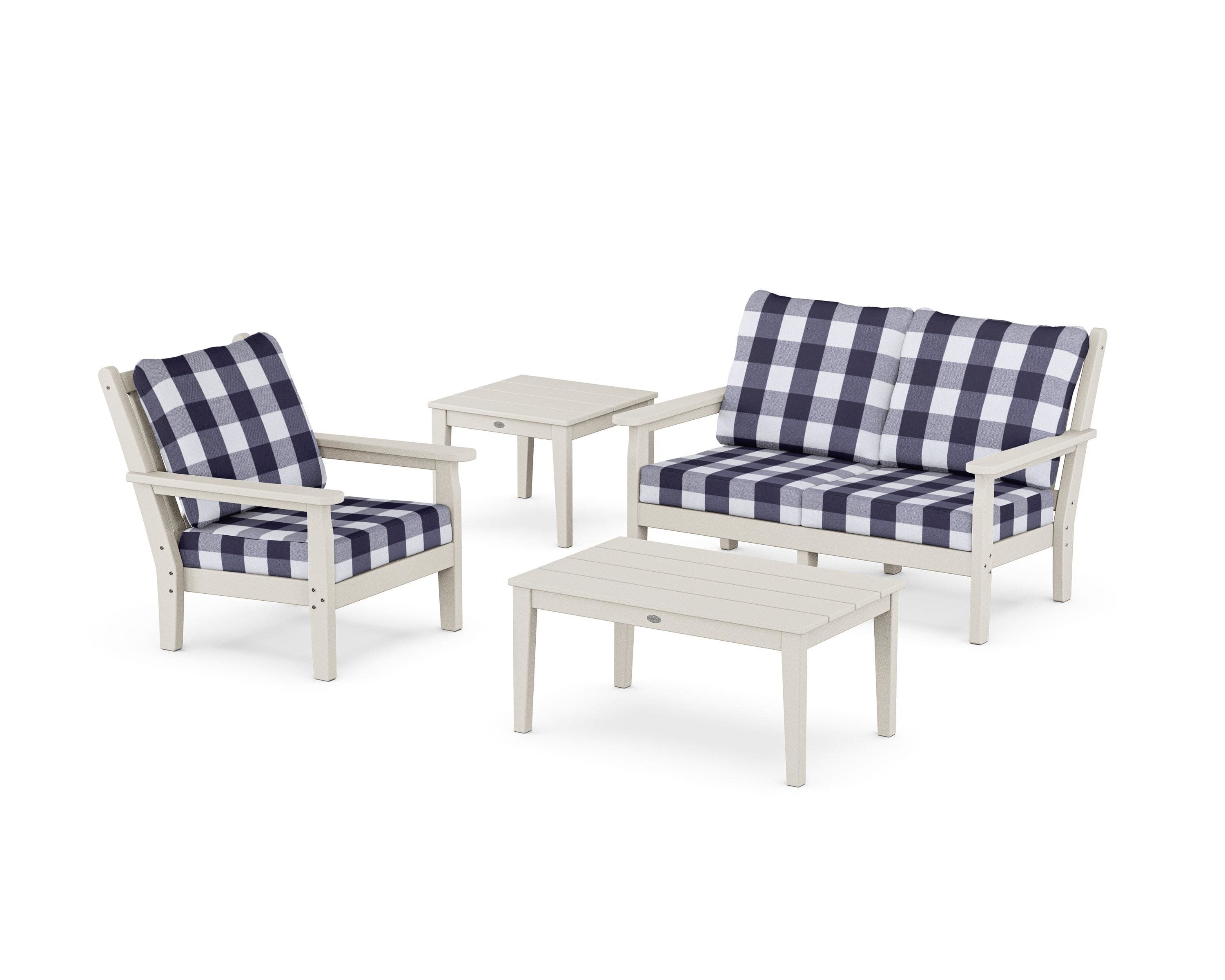 Chippendale 4-Piece Deep Seating Set in Sand / Buffalo Plaid Navy