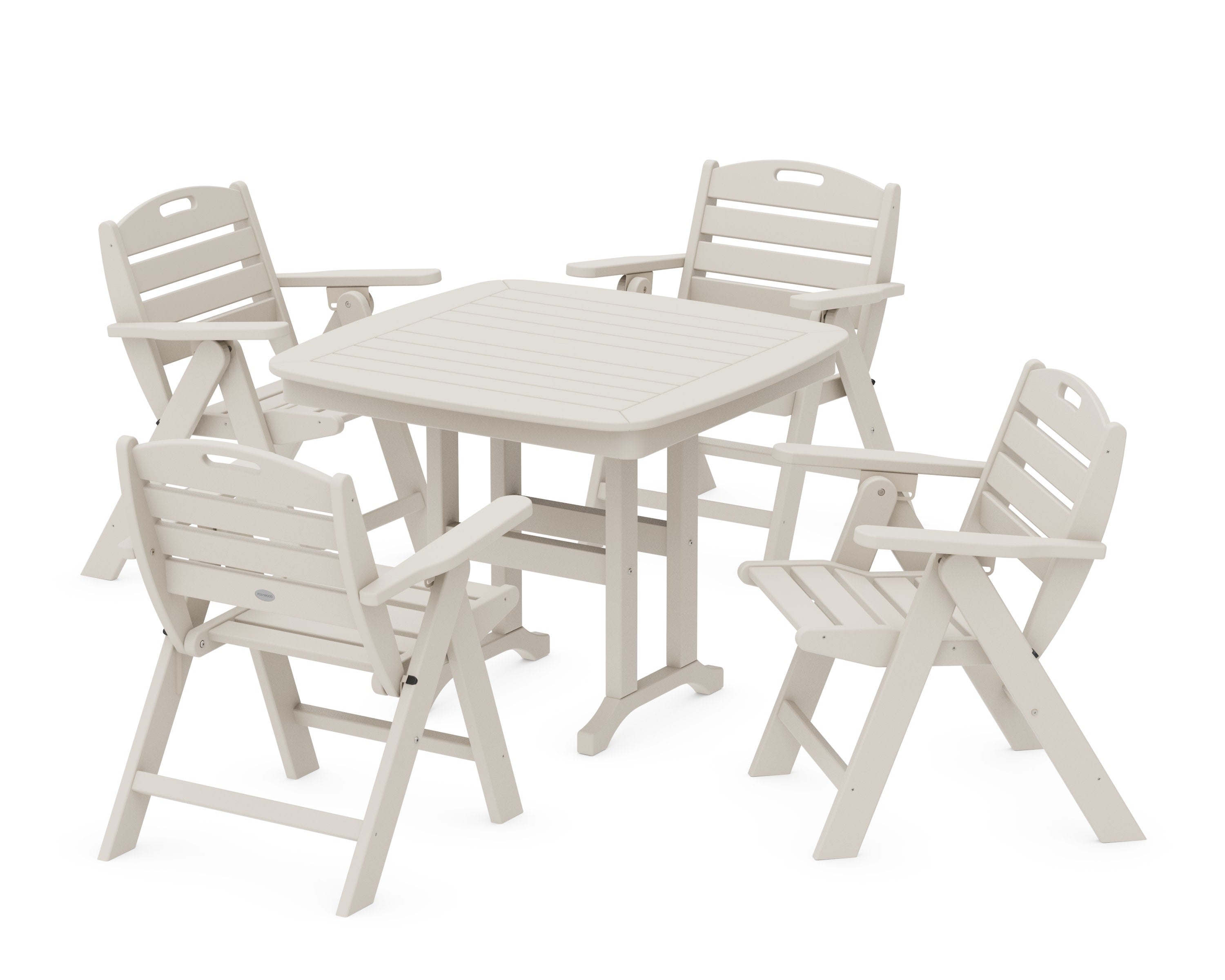 Nautical Folding Lowback Chair 5-Piece Dining Set in Sand