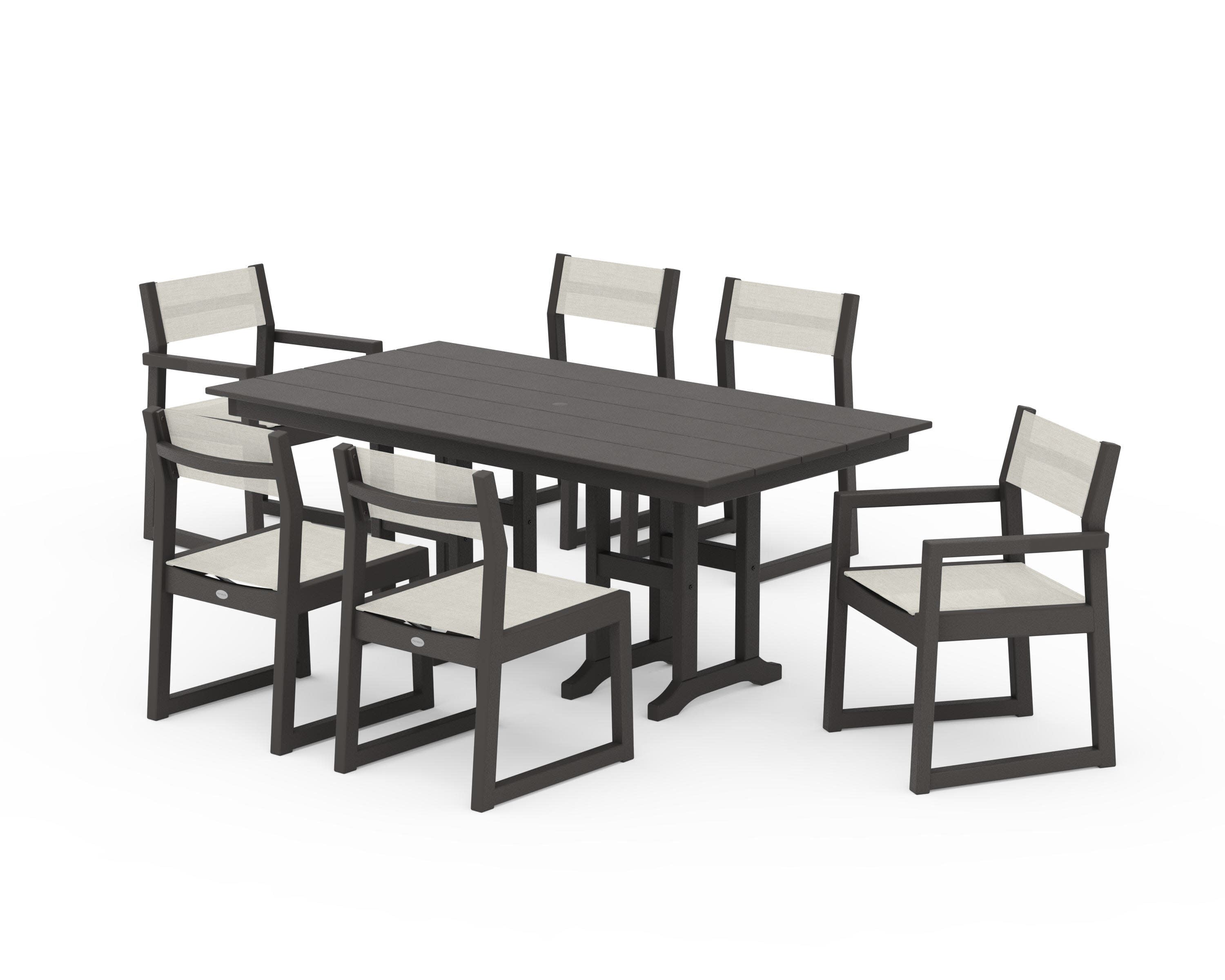 EDGE Sling 7-Piece Farmhouse Dining Set in Vintage Coffee / Parchment Sling