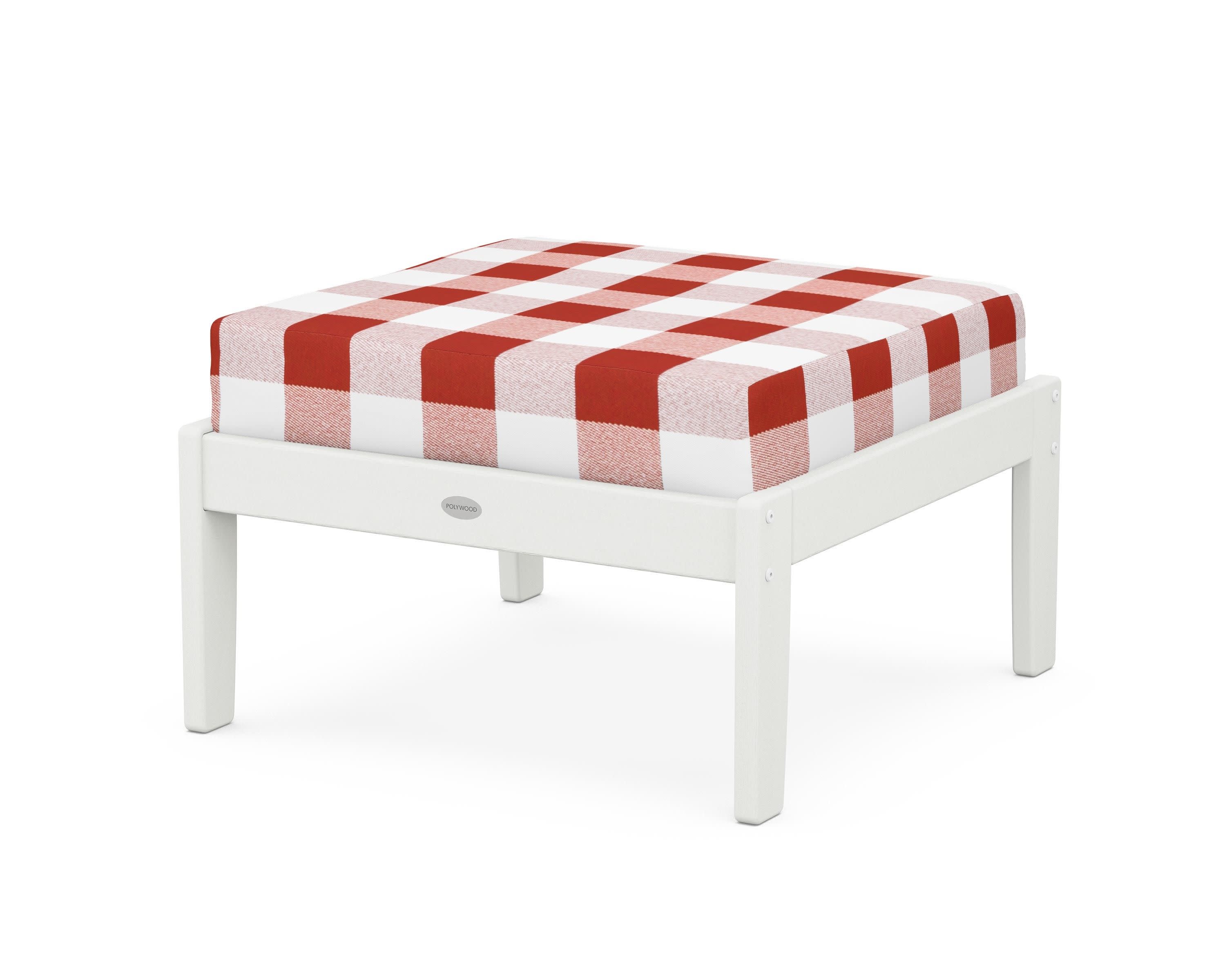 Braxton Deep Seating Ottoman in Vintage White / Buffalo Plaid Crimson