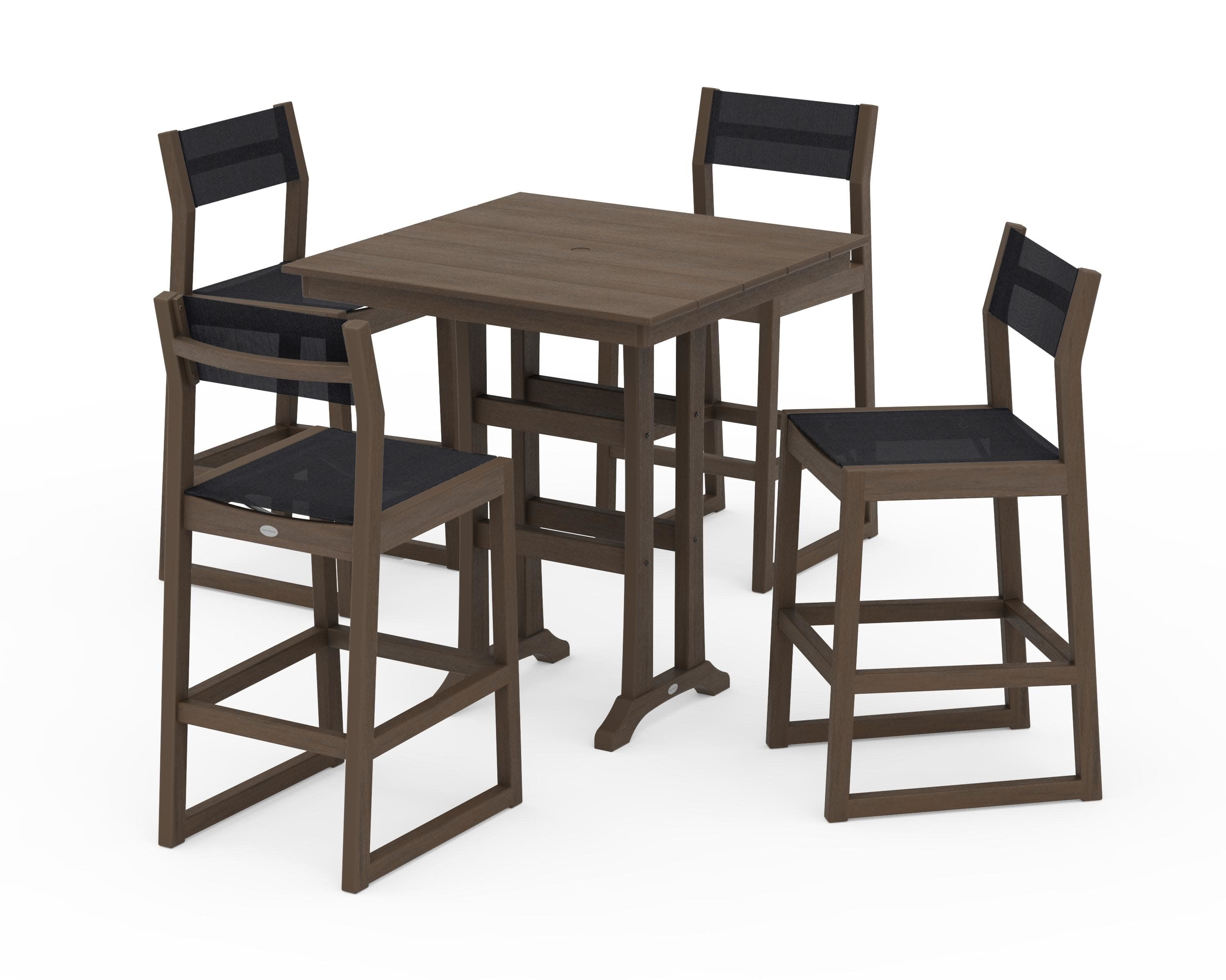 EDGE Sling Arm Chair 5-Piece Farmhouse Bar Set with Trestle Legs in Kona / Black Sling