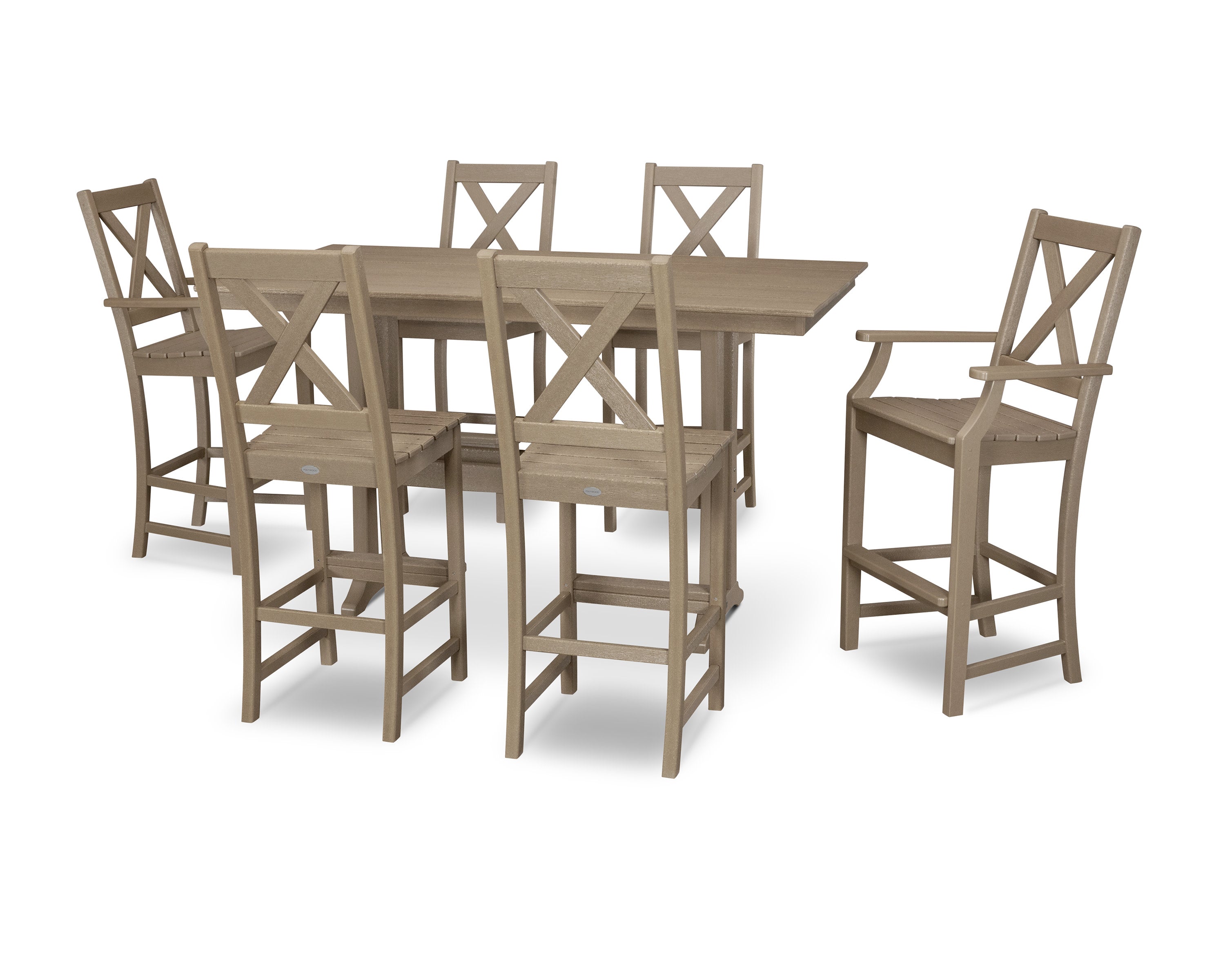 Braxton 7-Piece Farmhouse Trestle Bar Set in Vintage Sahara