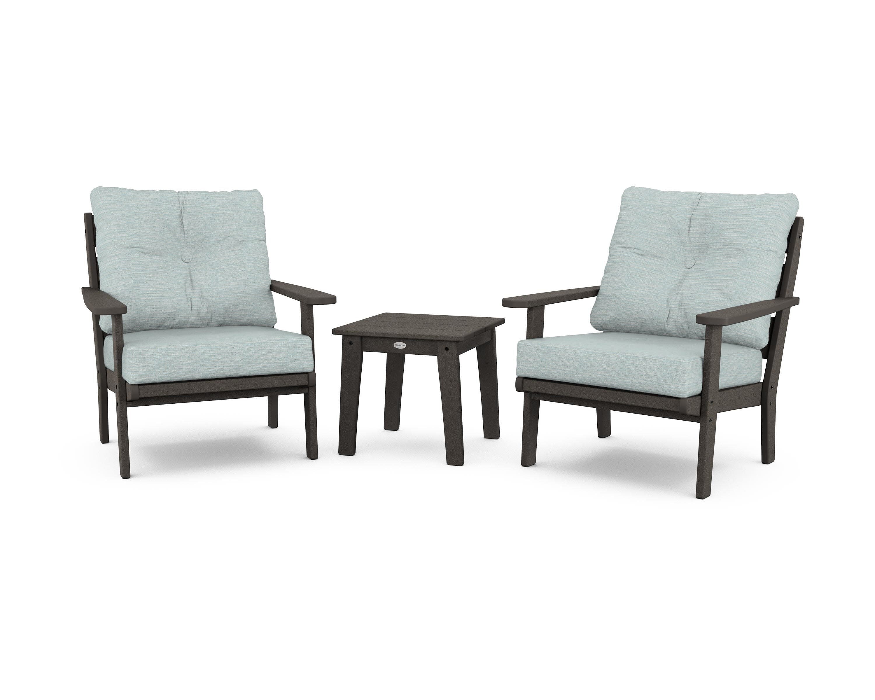 Lakeside 3-Piece Deep Seating Chair Set in Vintage Coffee / Soothe Mist