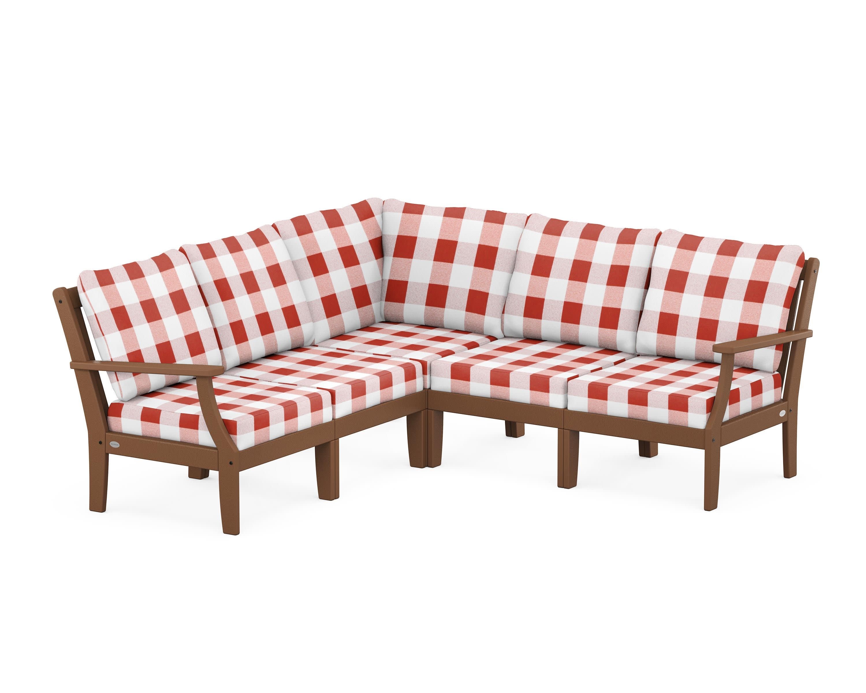 Braxton Modular 5-Piece Deep Seating Set in Teak / Buffalo Plaid Crimson