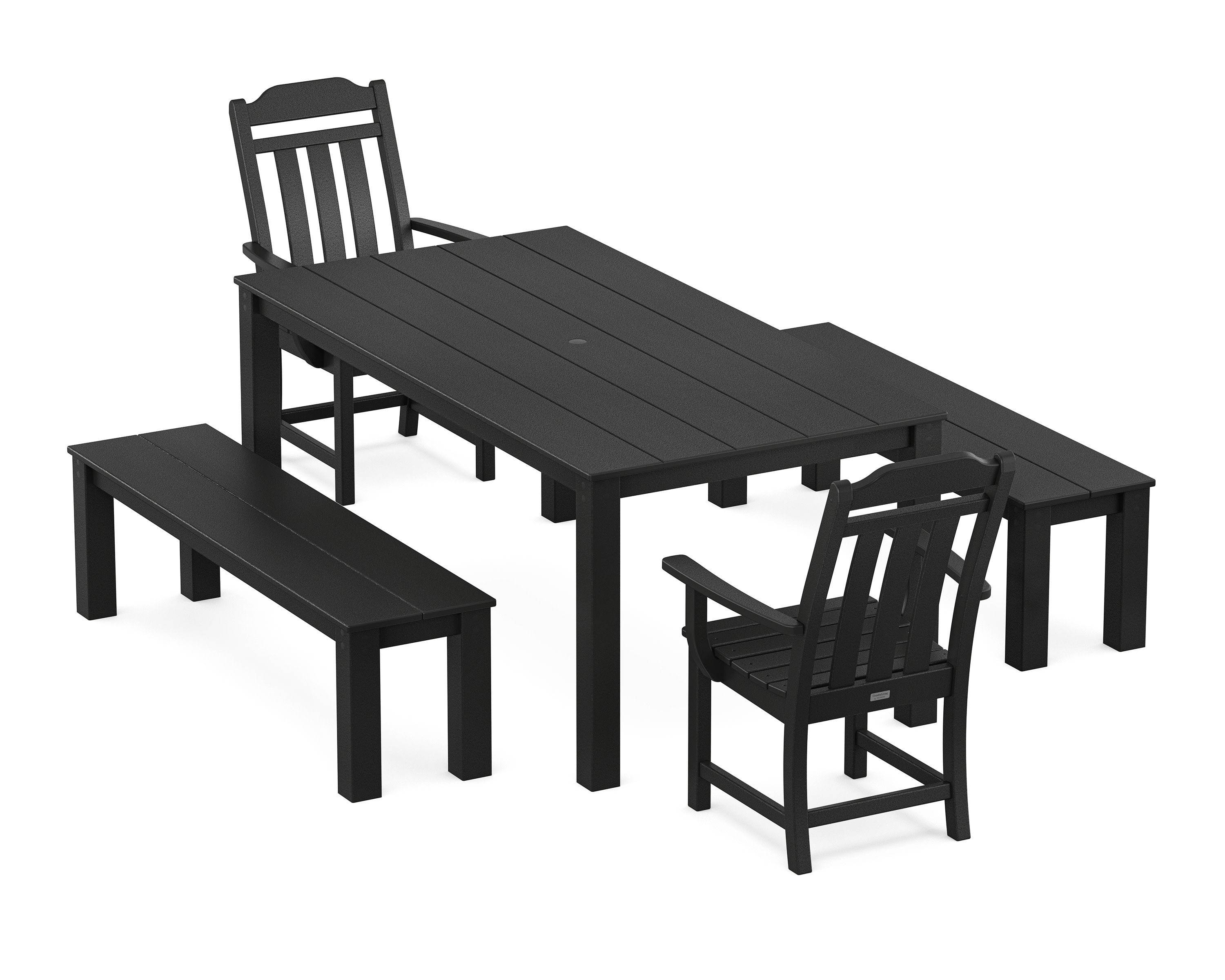 Cottage 5-Piece Parsons Dining Set with Benches in Black