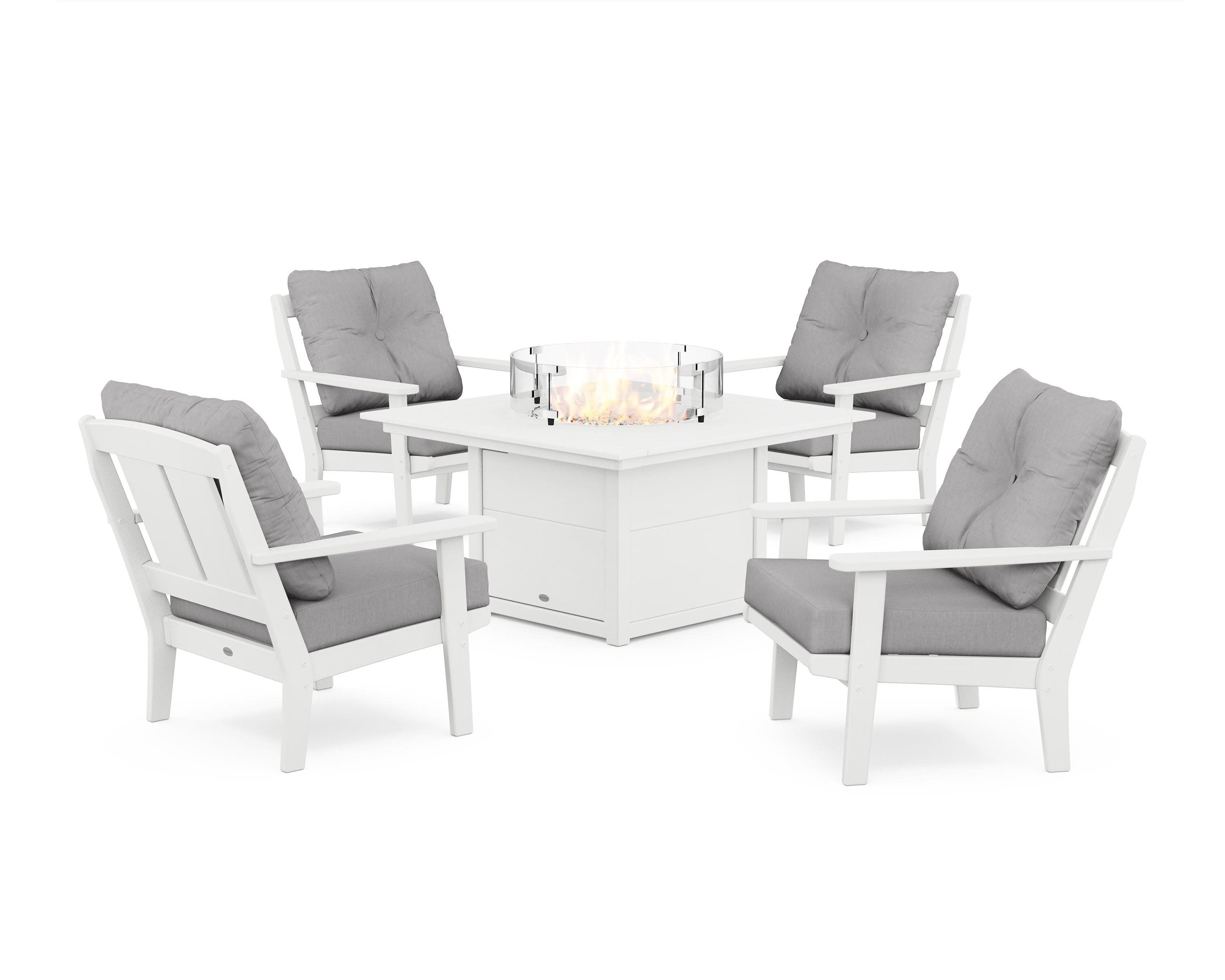 Mission 5-Piece Deep Seating Set with Fire Pit Table in White / Granite